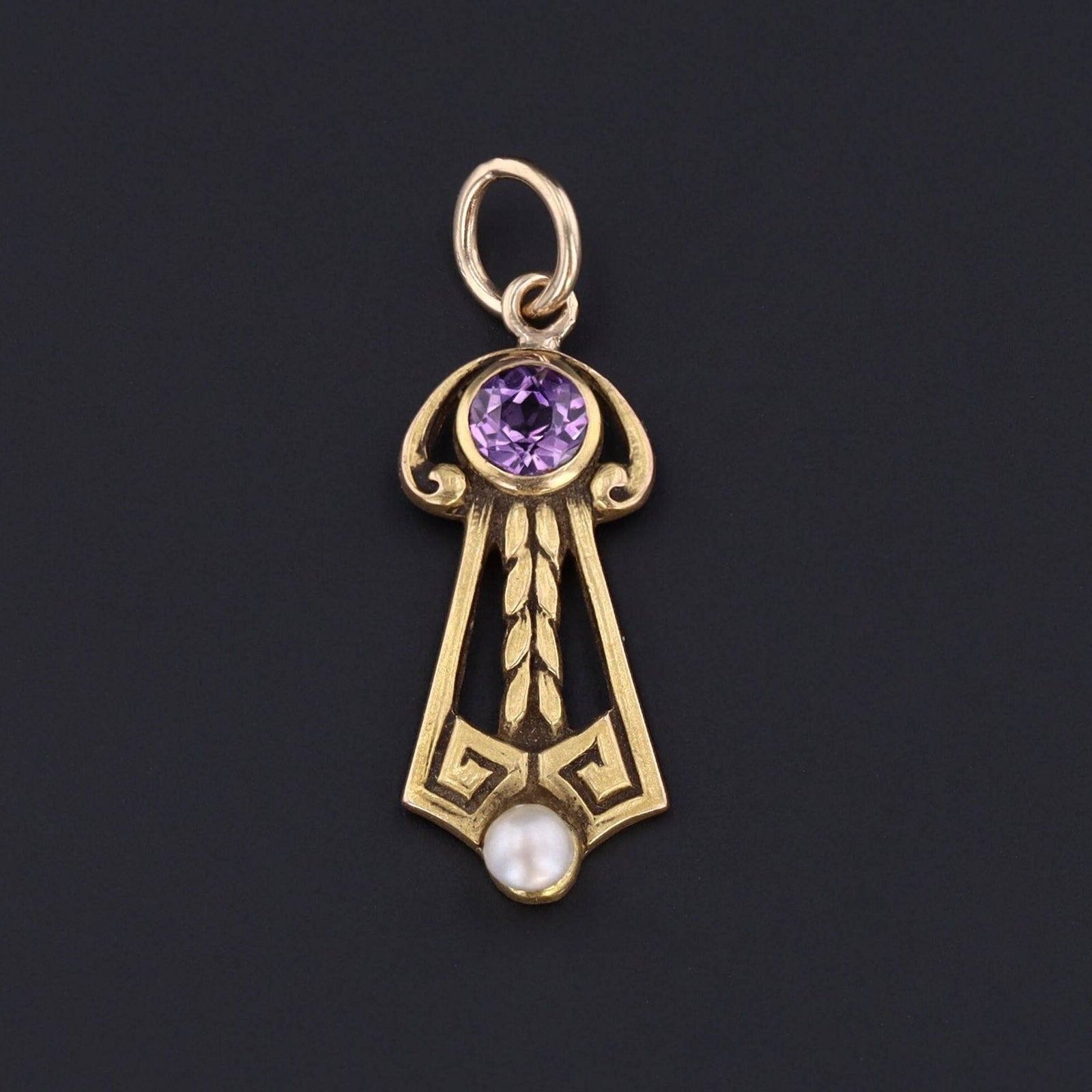 Art Nouveau Amethyst and Pearl Conversion Charm of 14k Gold - Trademark Antiques