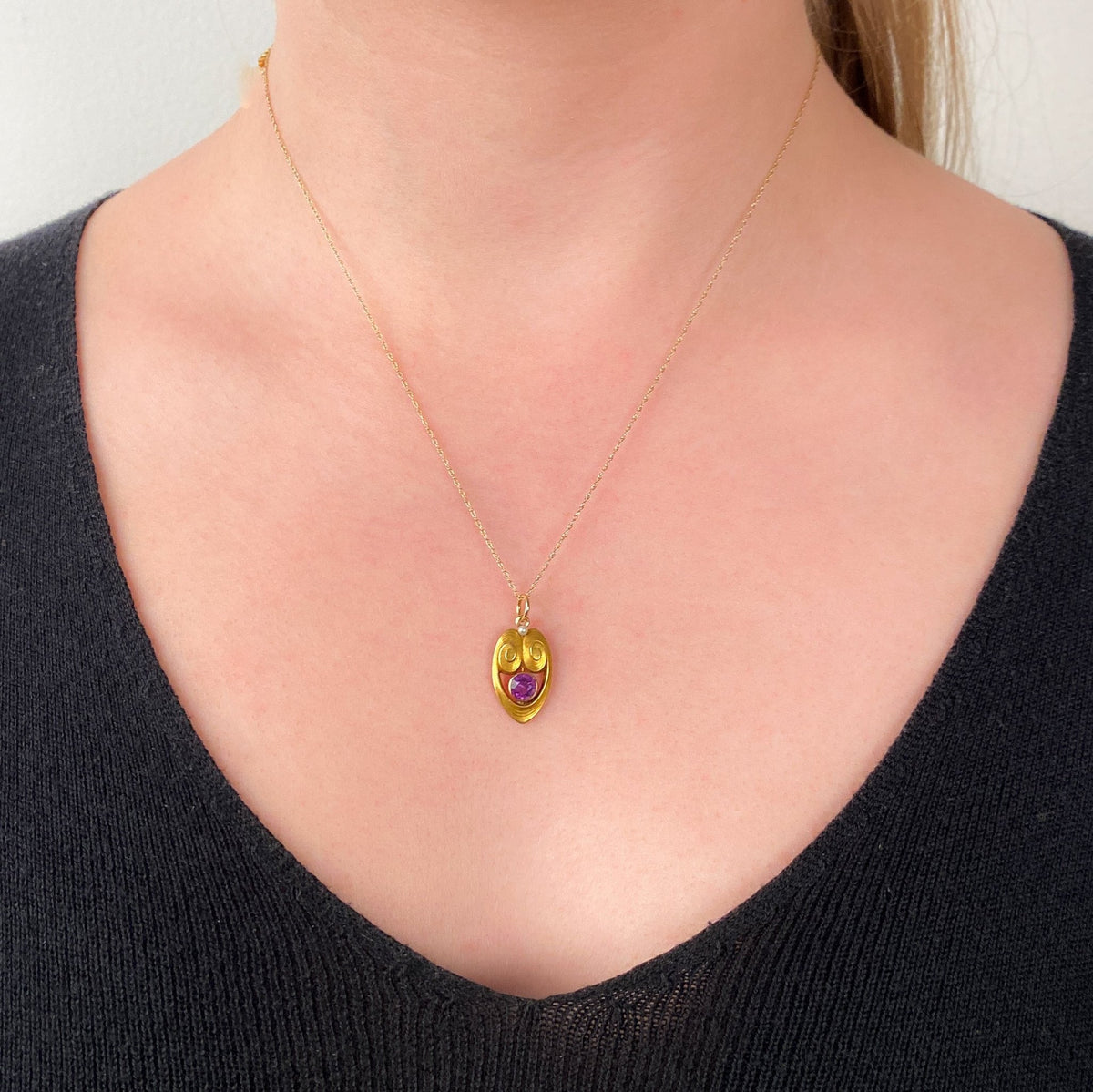 Art Nouveau Amethyst Conversion Charm of 14k Gold - Trademark Antiques