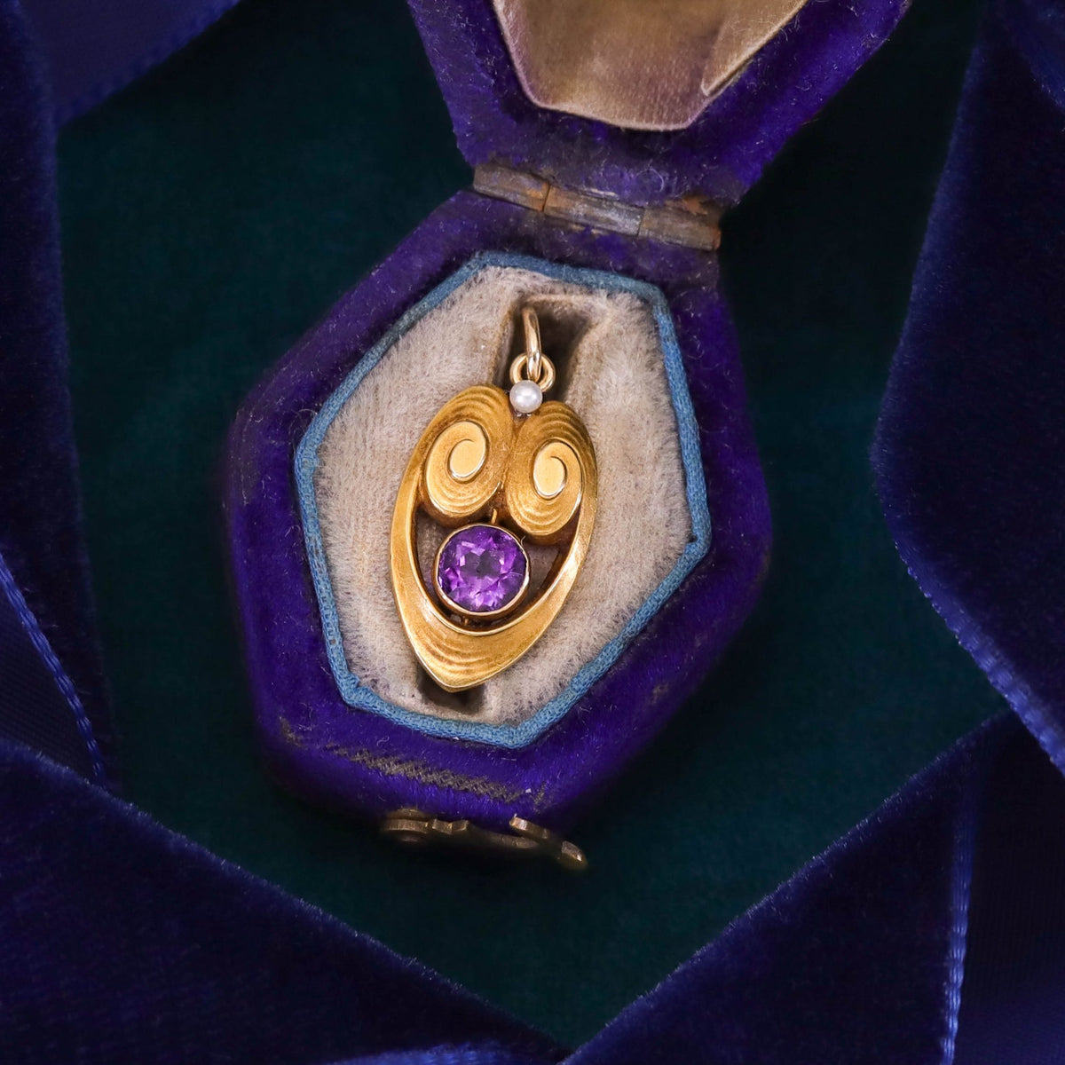 Art Nouveau Amethyst Conversion Charm of 14k Gold - Trademark Antiques