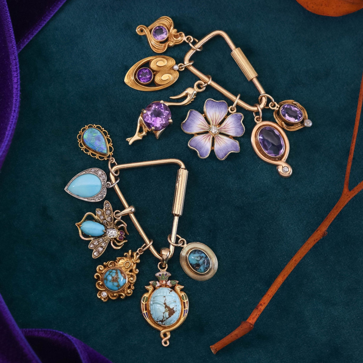 Art Nouveau Amethyst Conversion Charm of 14k Gold - Trademark Antiques