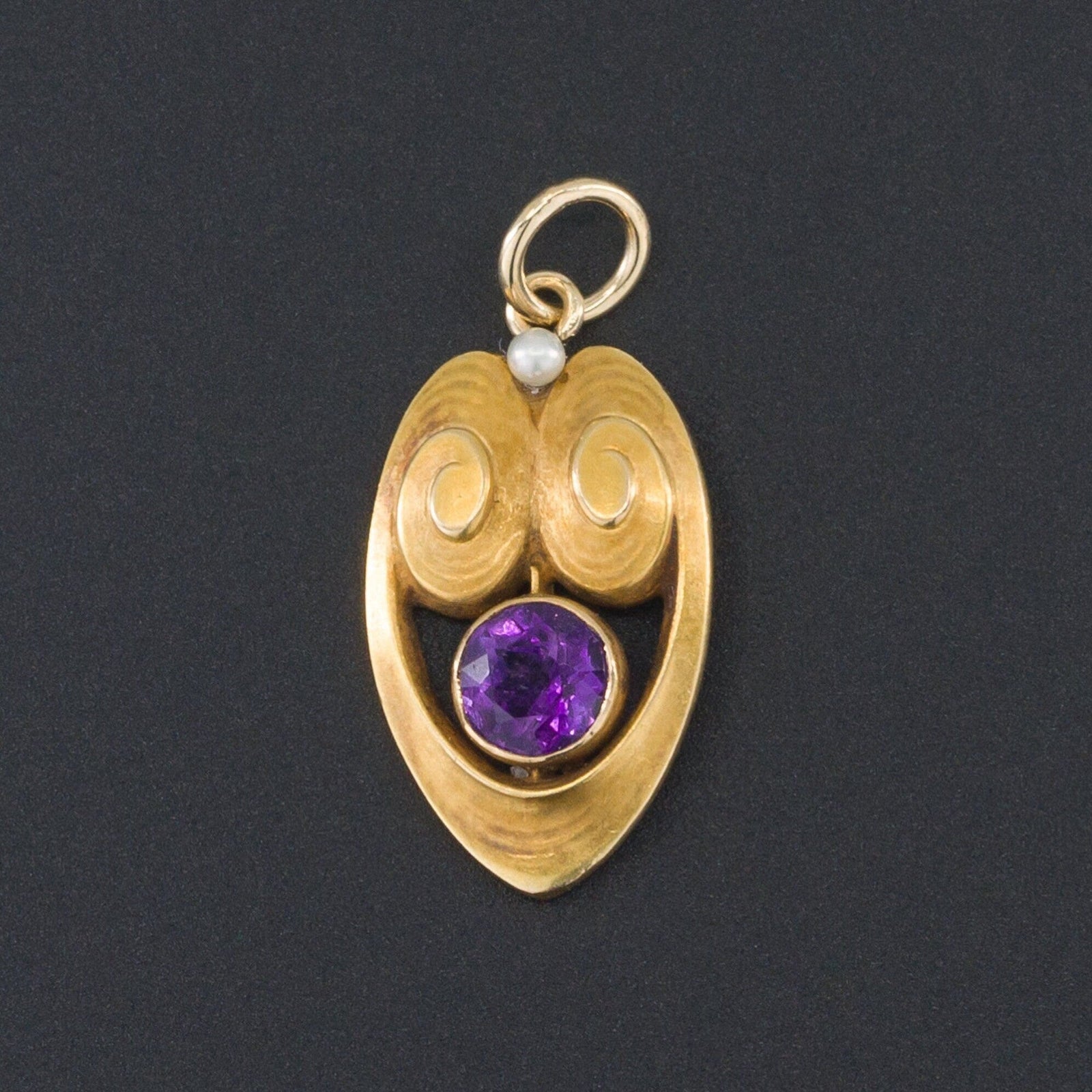 Art Nouveau Amethyst Conversion Charm of 14k Gold - Trademark Antiques