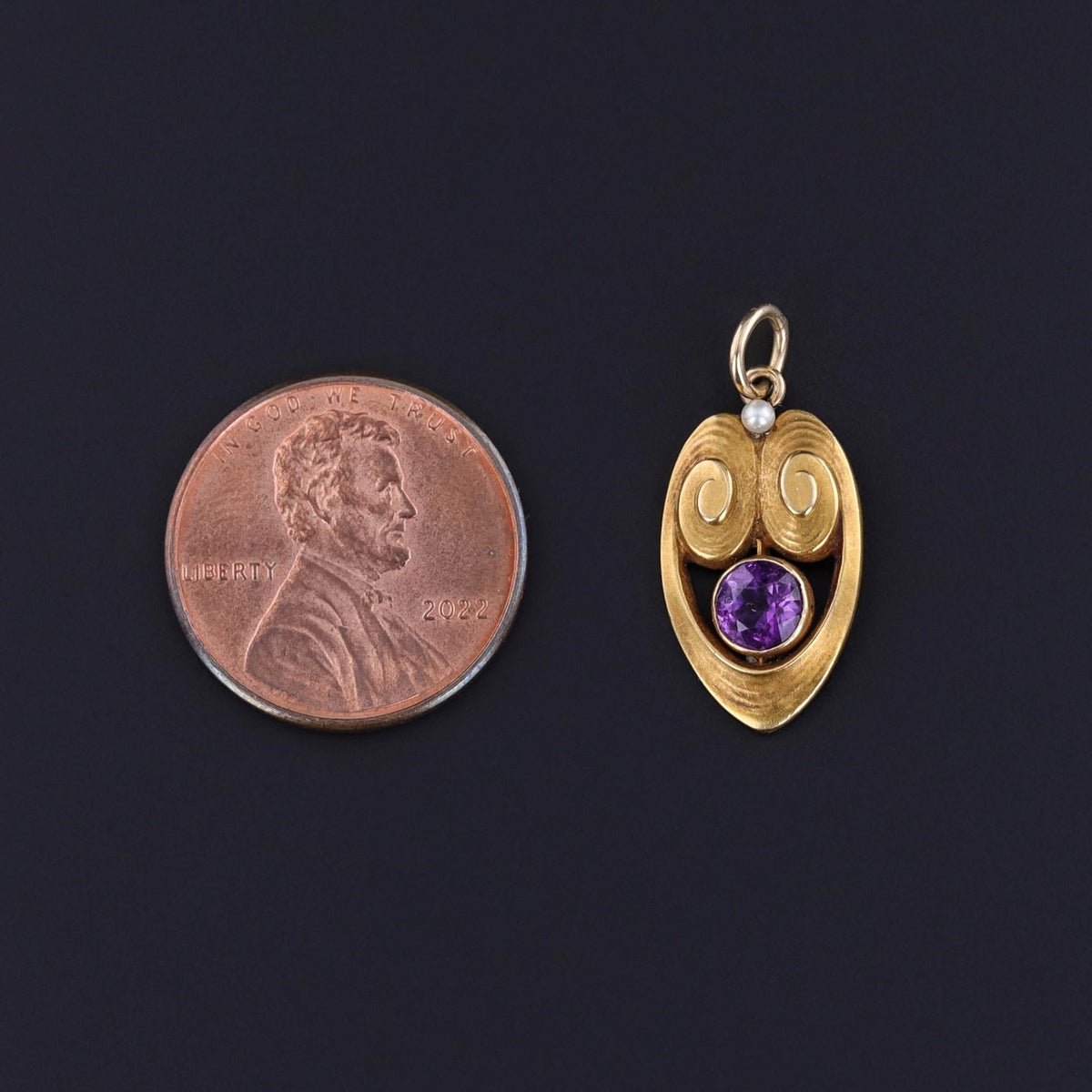 Art Nouveau Amethyst Conversion Charm of 14k Gold - Trademark Antiques