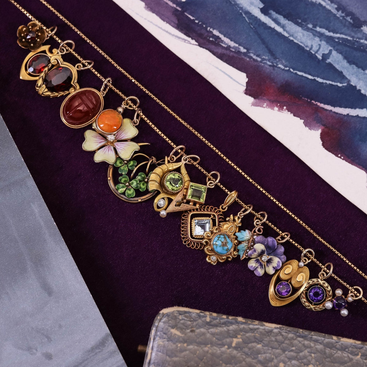 Art Nouveau Amethyst Conversion Charm of 14k Gold - Trademark Antiques