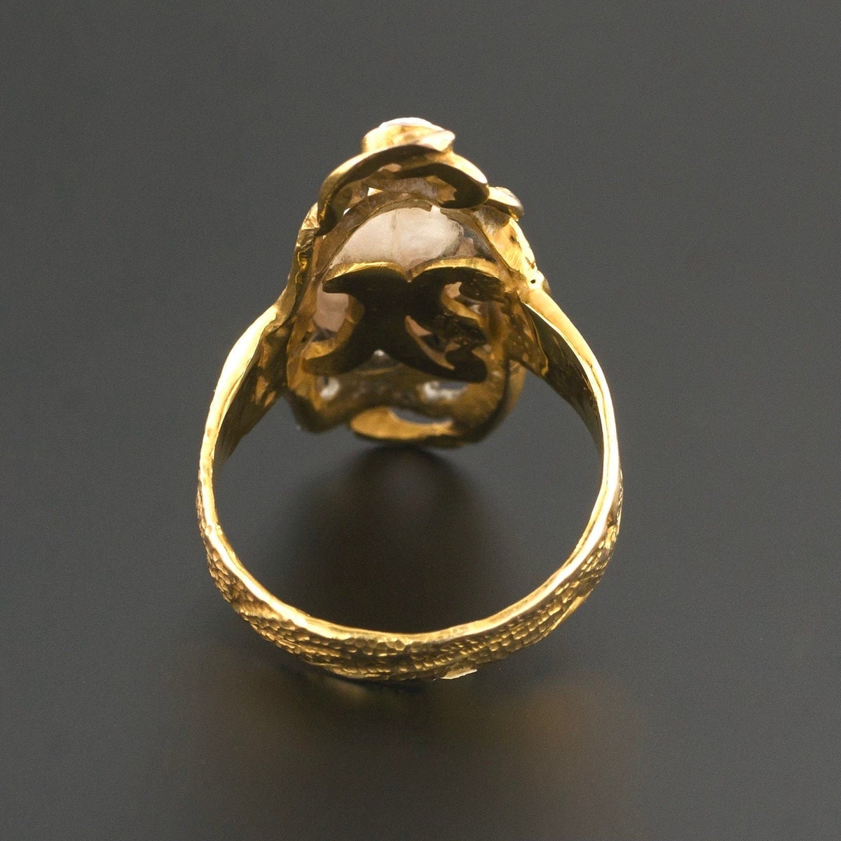 Art Nouveau Baroque Pearl &amp; Diamond Ring of 14k Gold - Trademark Antiques