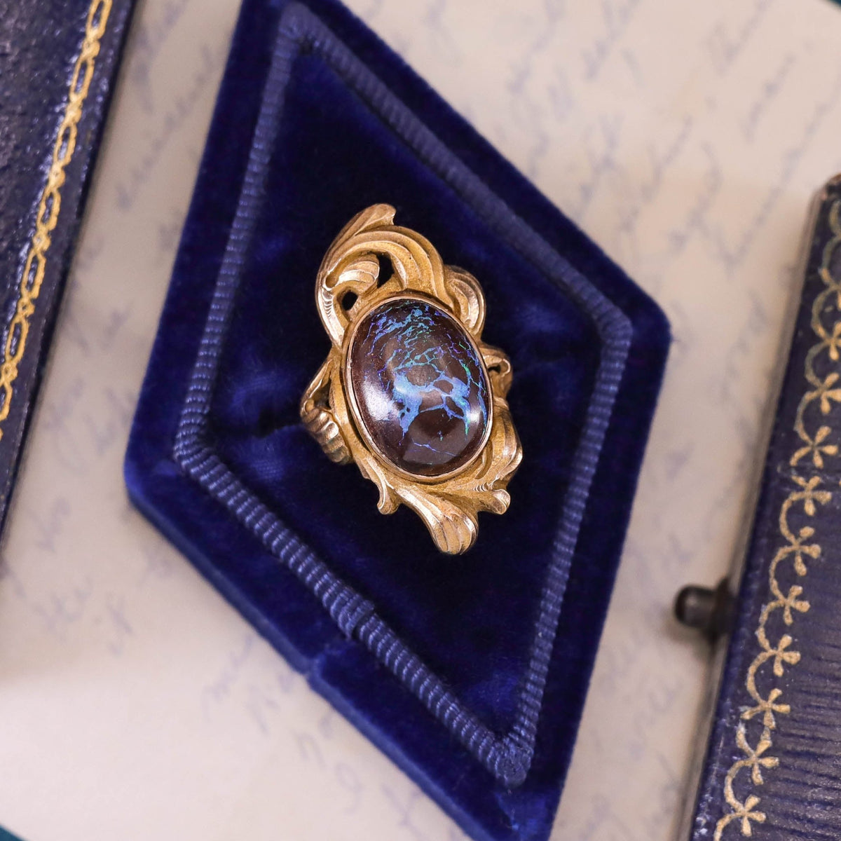 Art Nouveau Boulder Opal Ring of 10k Gold - Trademark Antiques