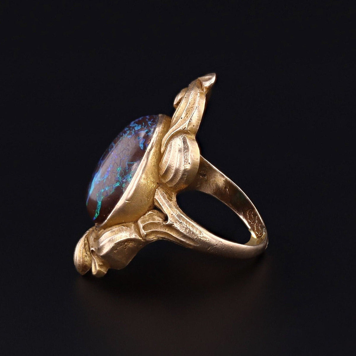 Art Nouveau Boulder Opal Ring of 10k Gold - Trademark Antiques