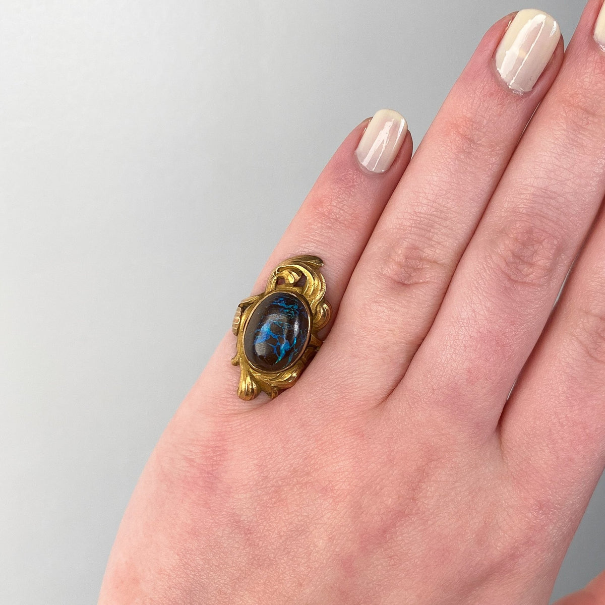 Art Nouveau Boulder Opal Ring of 10k Gold - Trademark Antiques