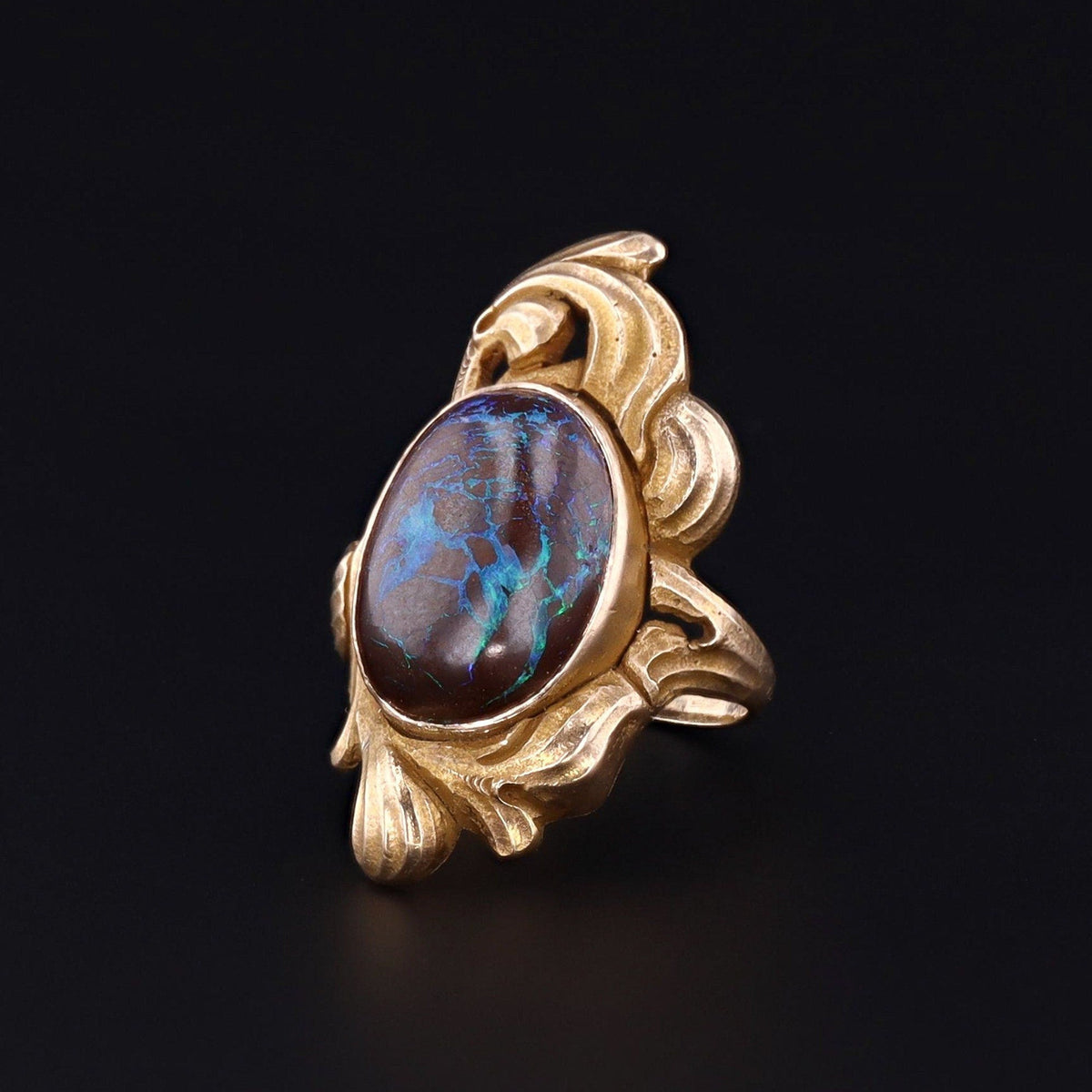 Art Nouveau Boulder Opal Ring of 10k Gold - Trademark Antiques