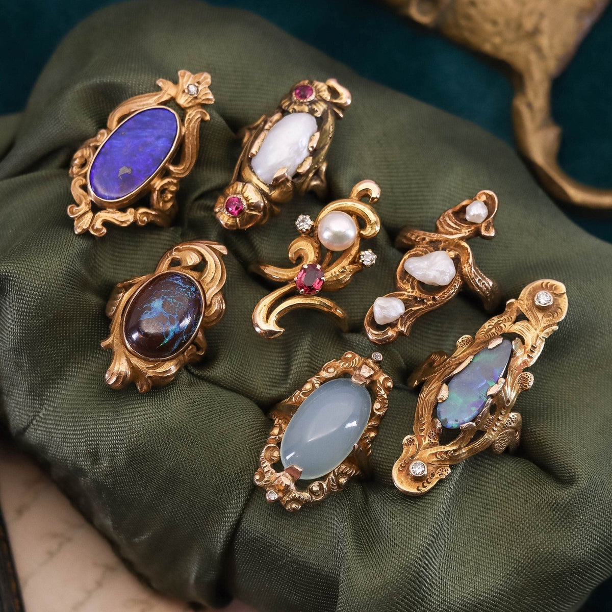 Art Nouveau Boulder Opal Ring of 10k Gold - Trademark Antiques