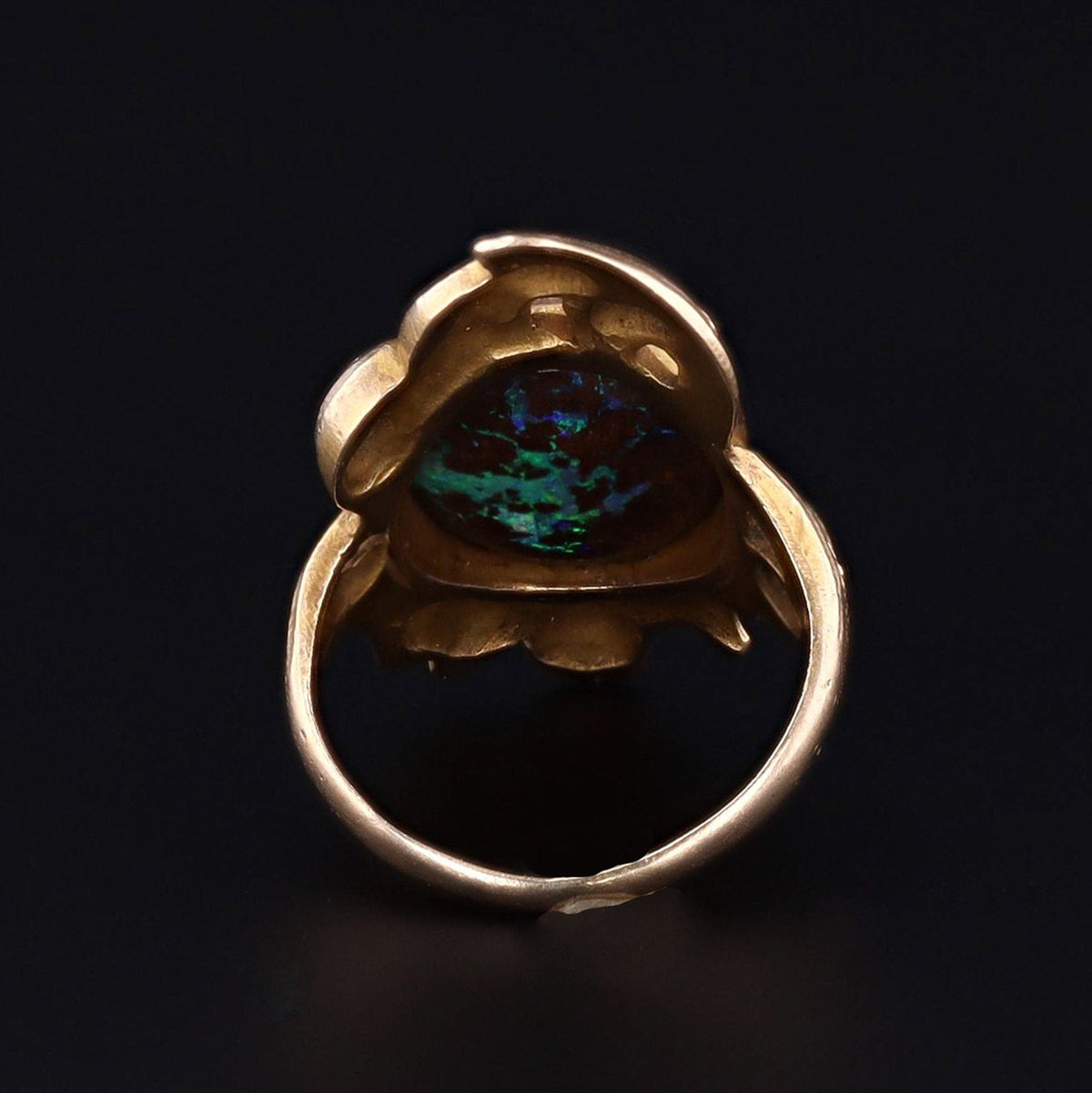 Art Nouveau Boulder Opal Ring of 10k Gold - Trademark Antiques