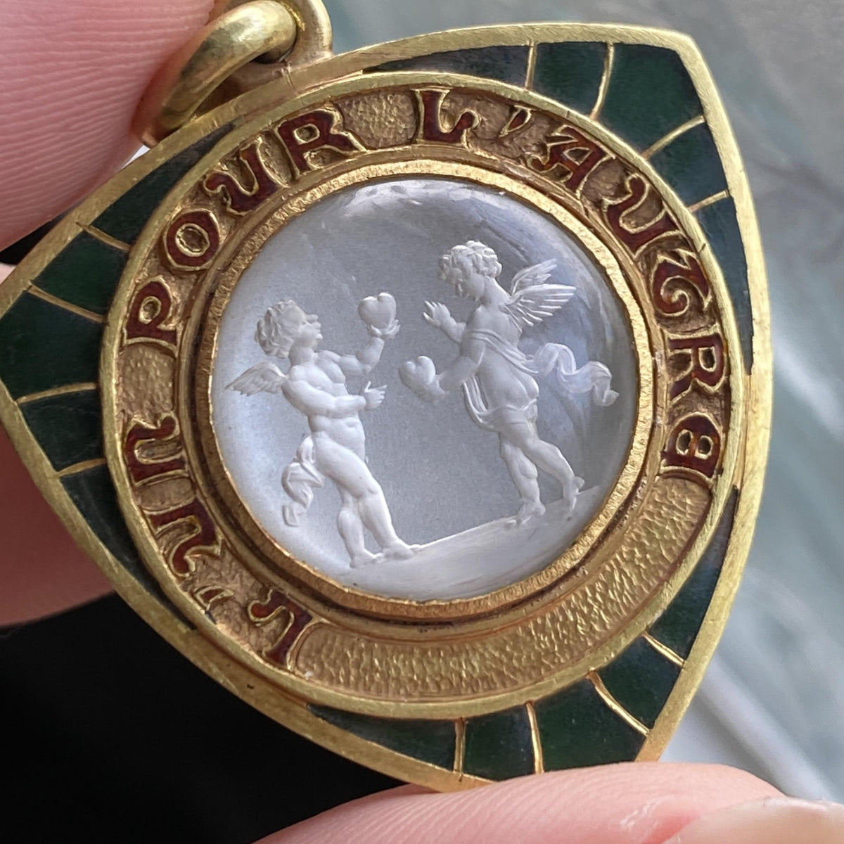 Art Nouveau Cherub Love Token Pendant of 19ct Gold - Trademark Antiques