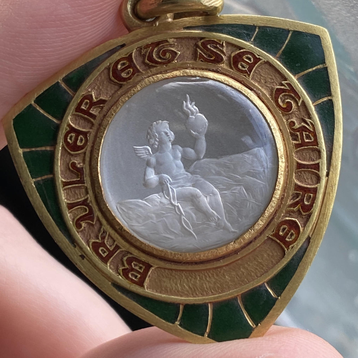 Art Nouveau Cherub Love Token Pendant of 19ct Gold - Trademark Antiques