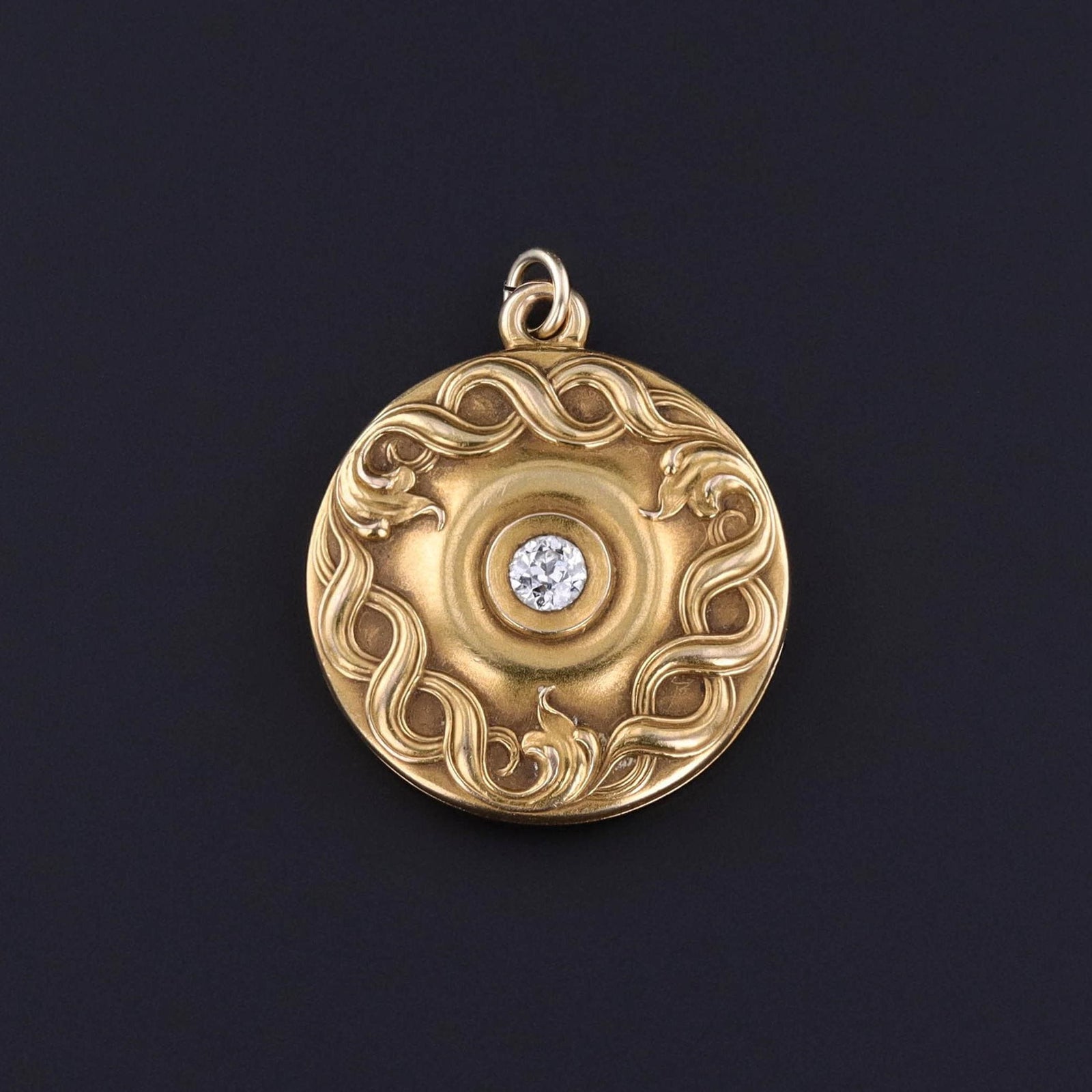Art Nouveau Diamond Locket of 14k Gold - Trademark Antiques