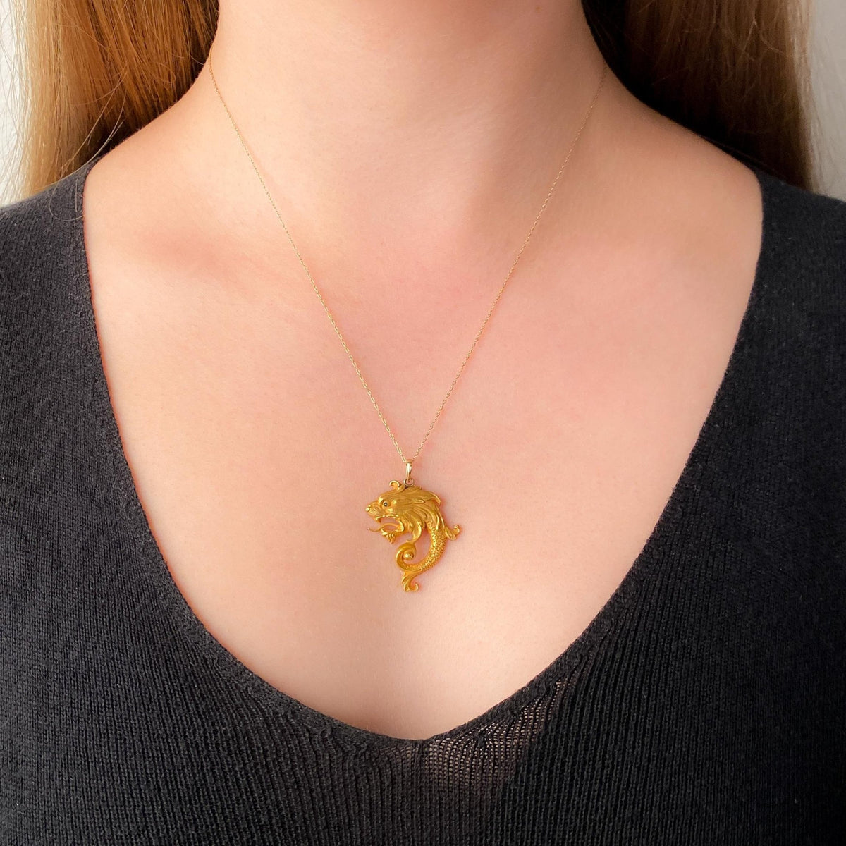 Art Nouveau Dragon Pendant of 14k Gold - Trademark Antiques