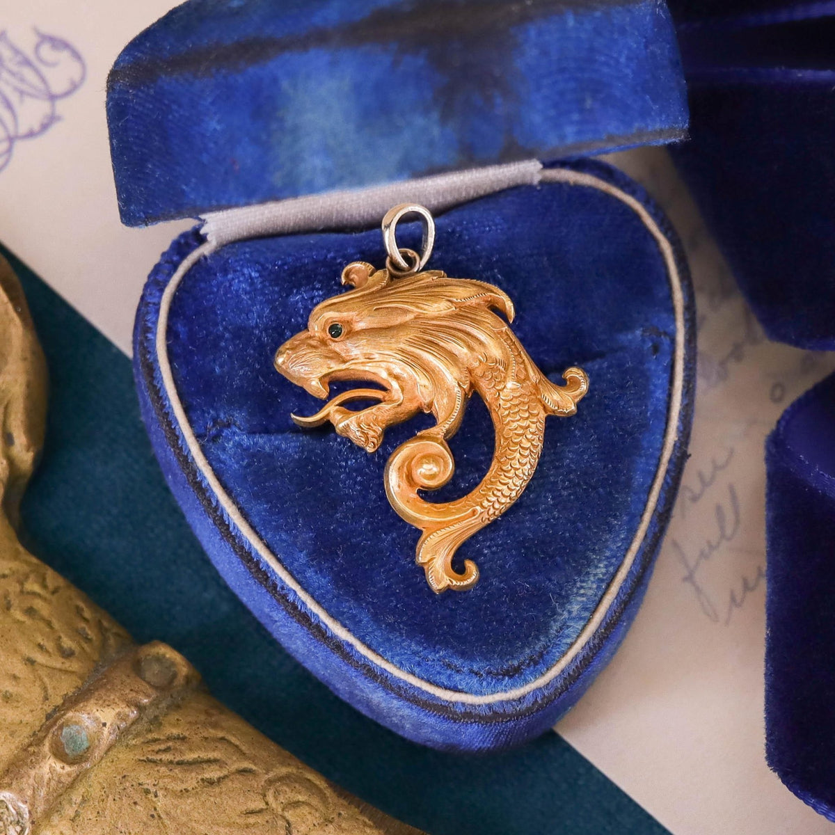 Art Nouveau Dragon Pendant of 14k Gold - Trademark Antiques