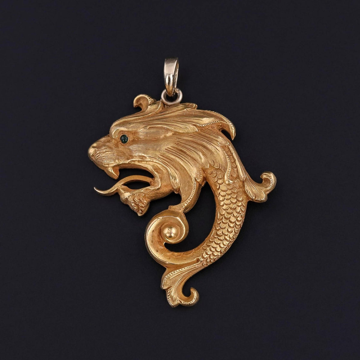Art Nouveau Dragon Pendant of 14k Gold - Trademark Antiques