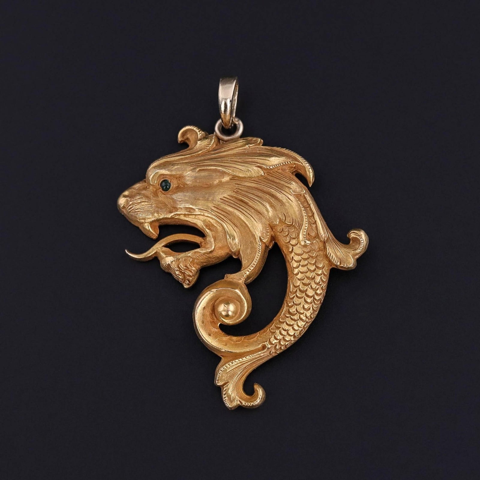 Art Nouveau Dragon Pendant of 14k Gold - Trademark Antiques