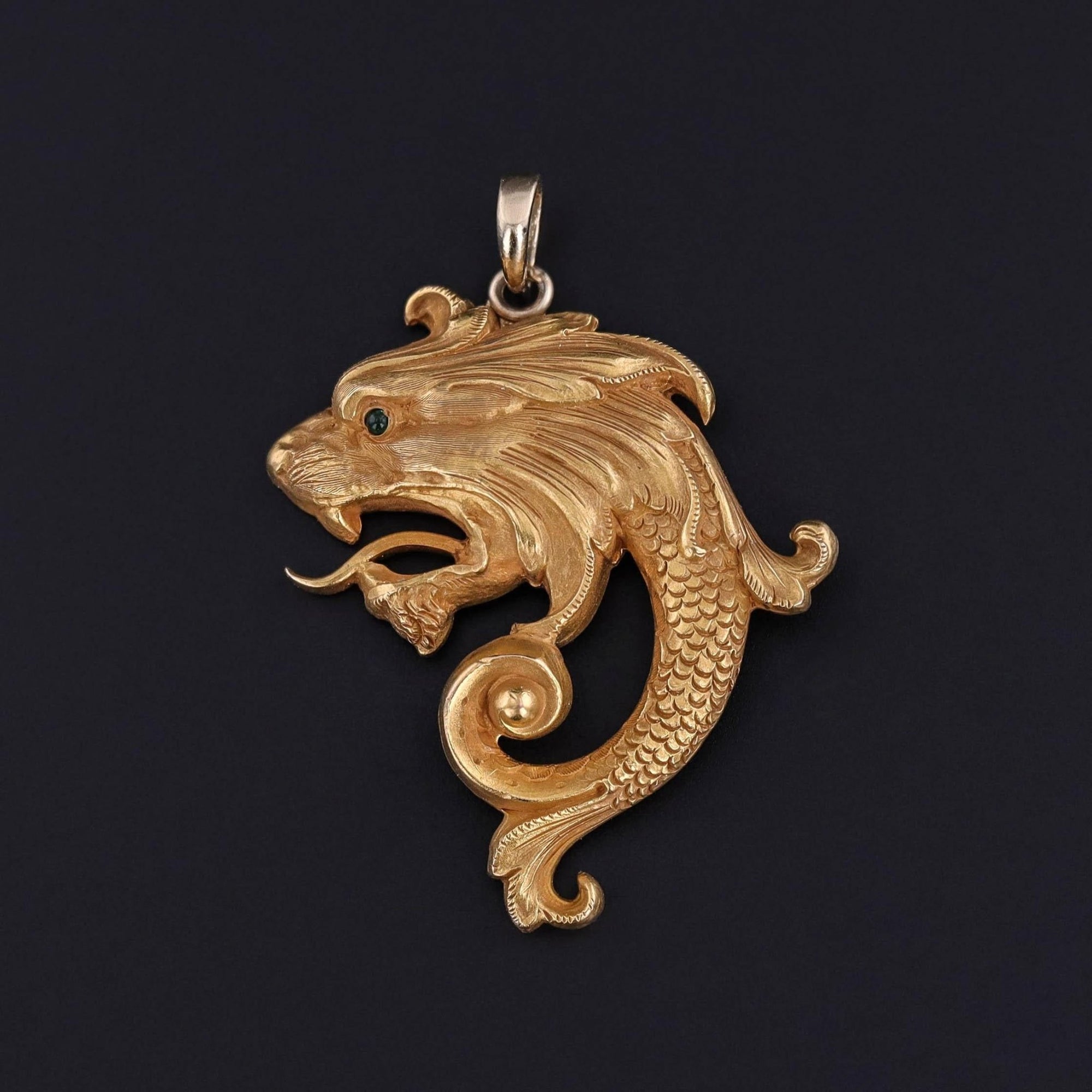 Art Nouveau Dragon Pendant of 14k Gold - Trademark Antiques