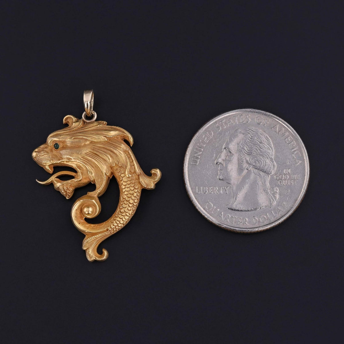 Art Nouveau Dragon Pendant of 14k Gold - Trademark Antiques