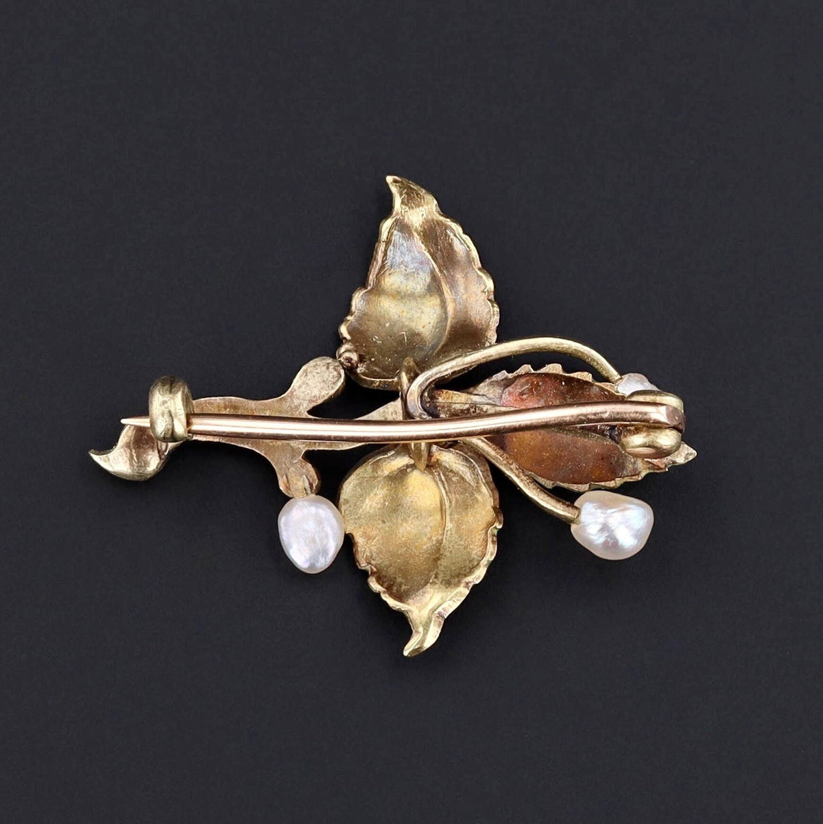 Art Nouveau Enamel and Pearl Brooch of 18k Gold - Trademark Antiques