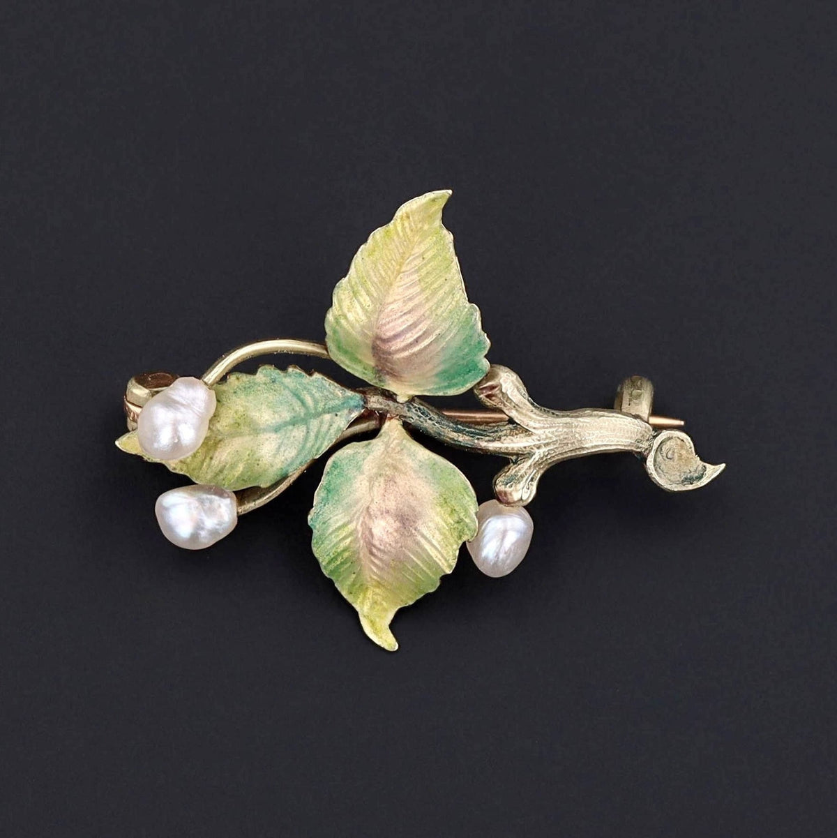 Art Nouveau Enamel and Pearl Brooch of 18k Gold - Trademark Antiques