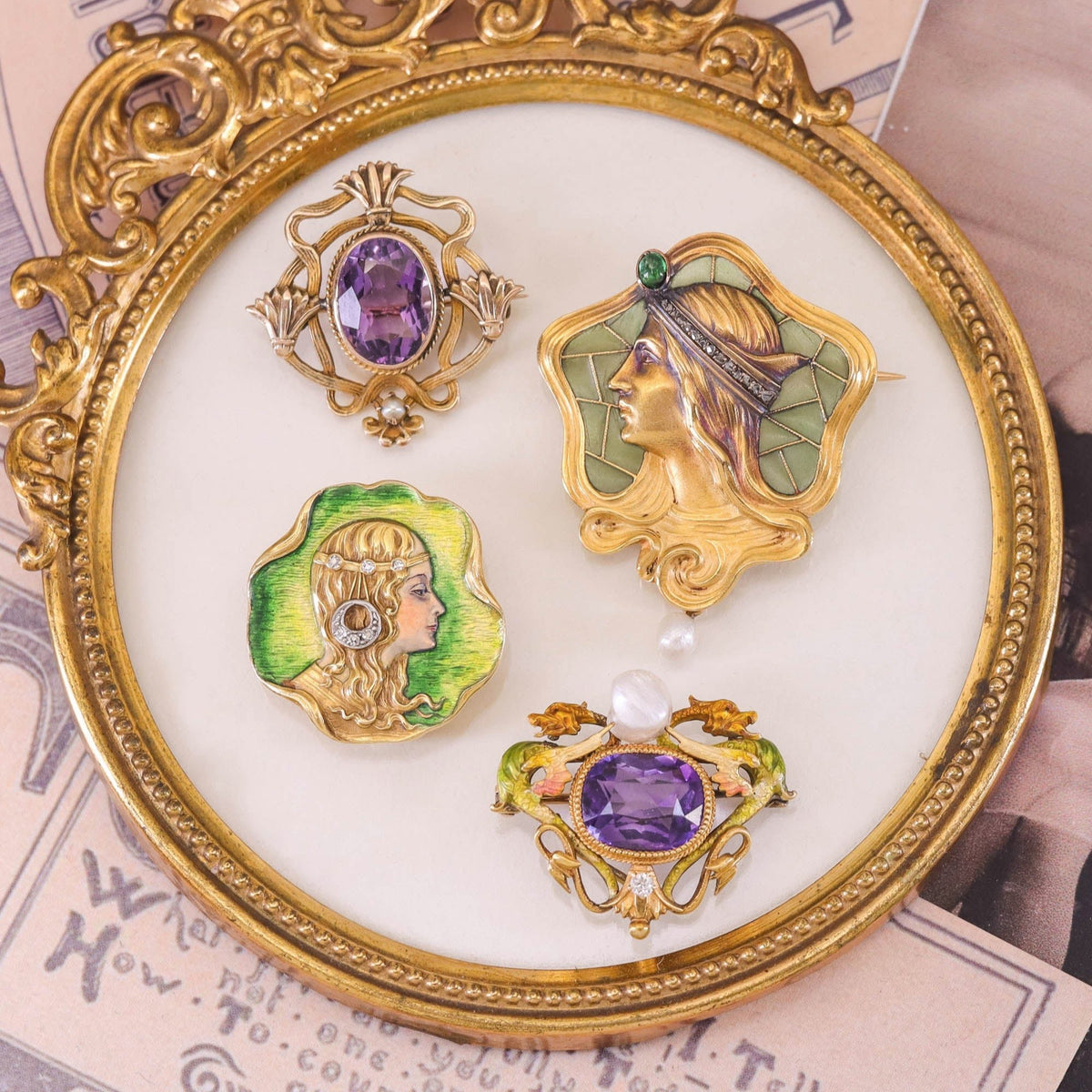 Art Nouveau Enamel Dragon Brooch 14k Gold - Trademark Antiques