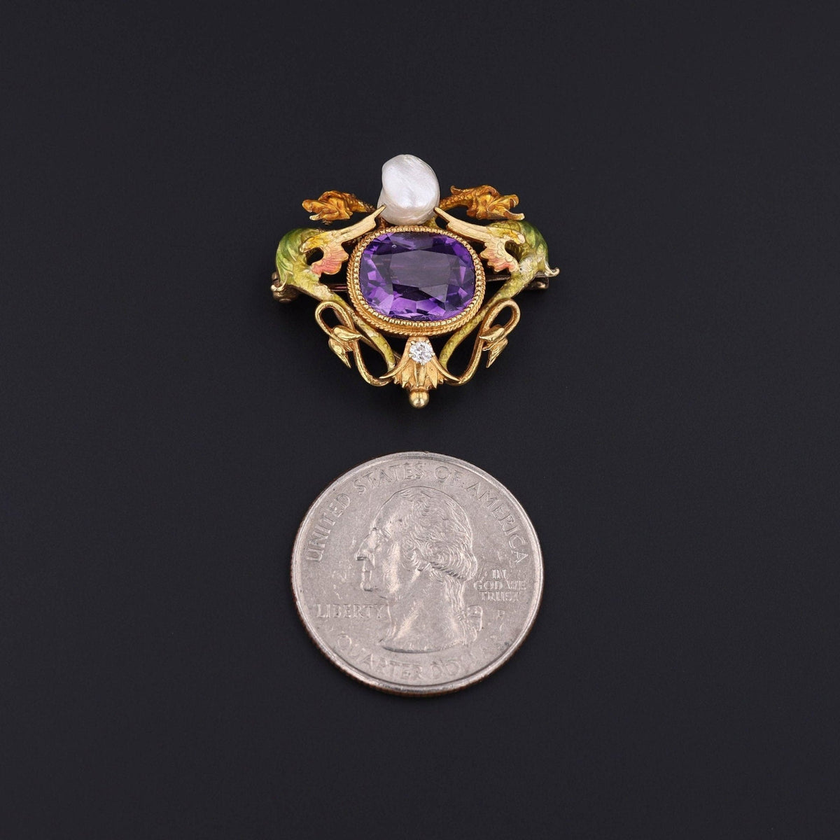 Art Nouveau Enamel Dragon Brooch 14k Gold - Trademark Antiques