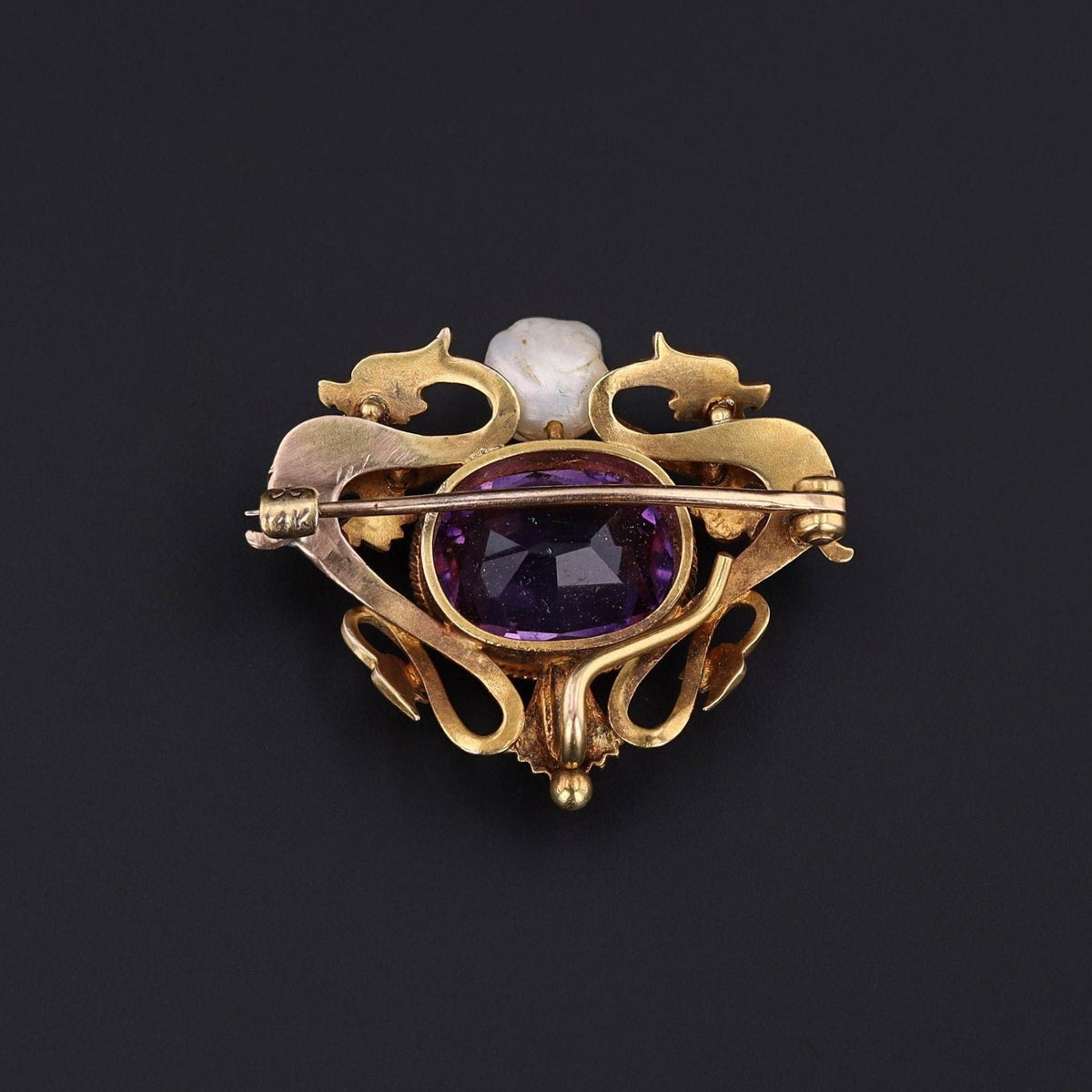 Art Nouveau Enamel Dragon Brooch 14k Gold - Trademark Antiques