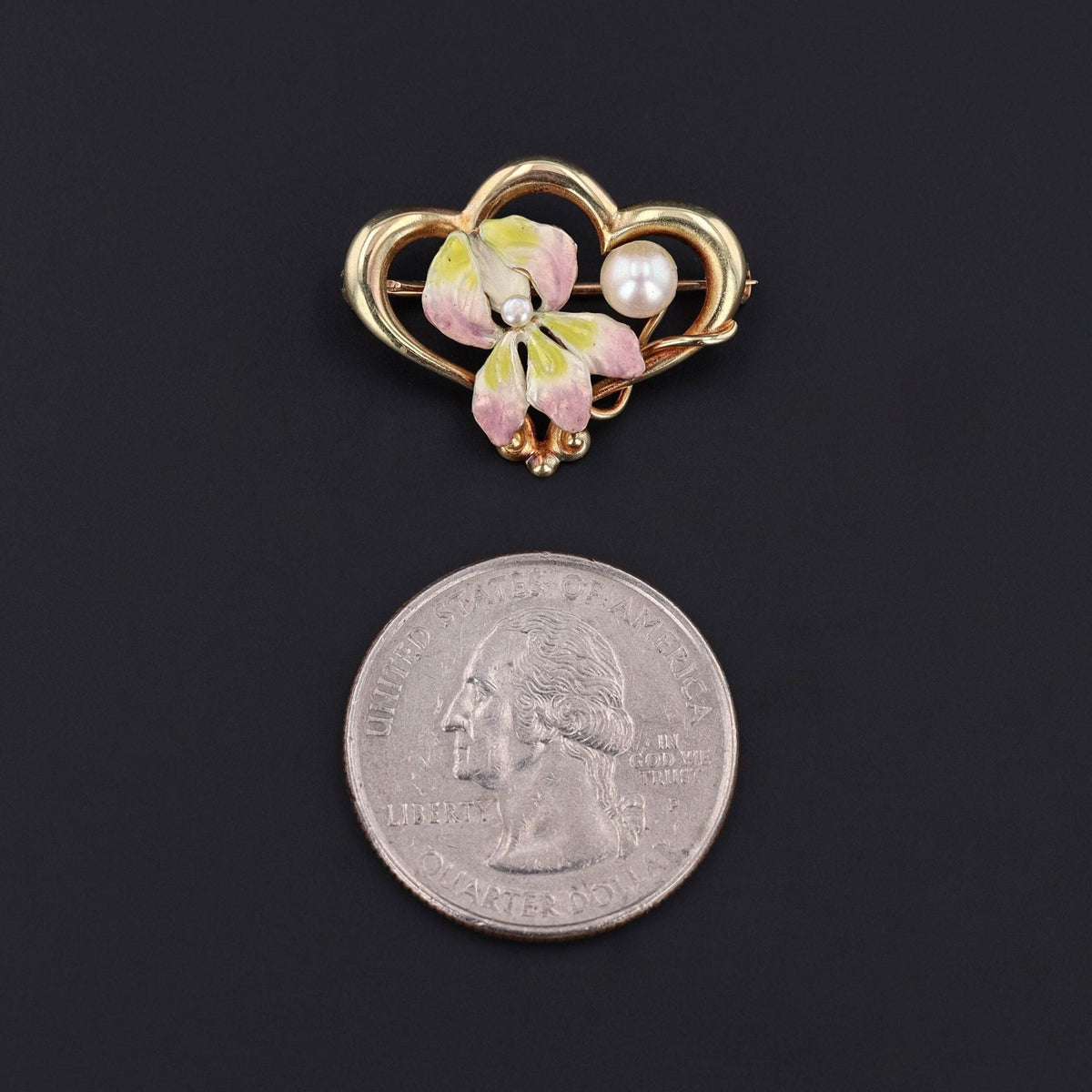 Art Nouveau Enamel Flower Brooch of 14K Gold - Trademark Antiques