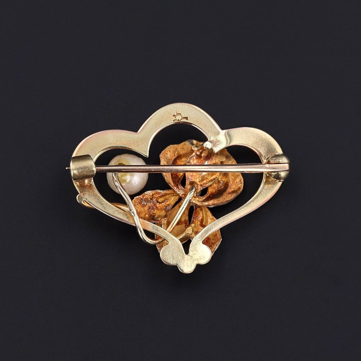 Art Nouveau Enamel Flower Brooch of 14K Gold - Trademark Antiques