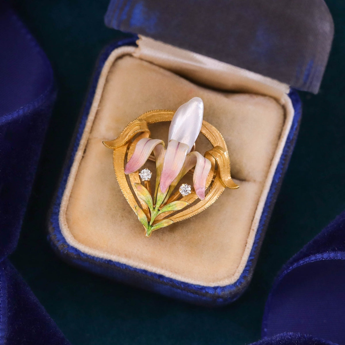 Art Nouveau Enamel Flower Pendant Brooch by Krementz - Trademark Antiques