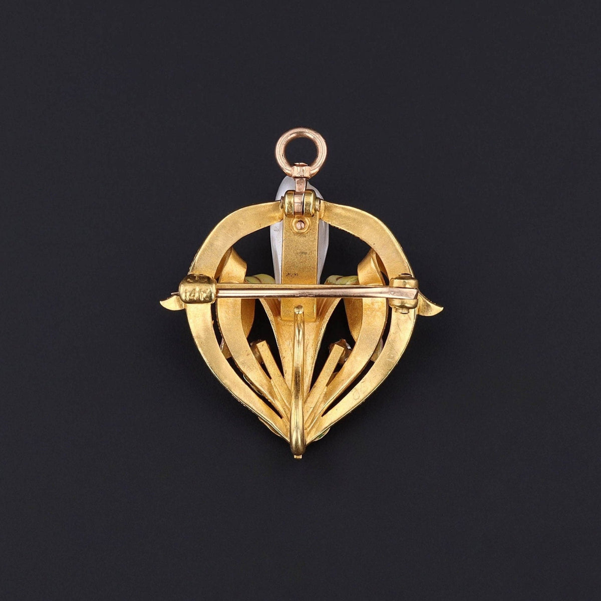 Art Nouveau Enamel Flower Pendant Brooch by Krementz - Trademark Antiques