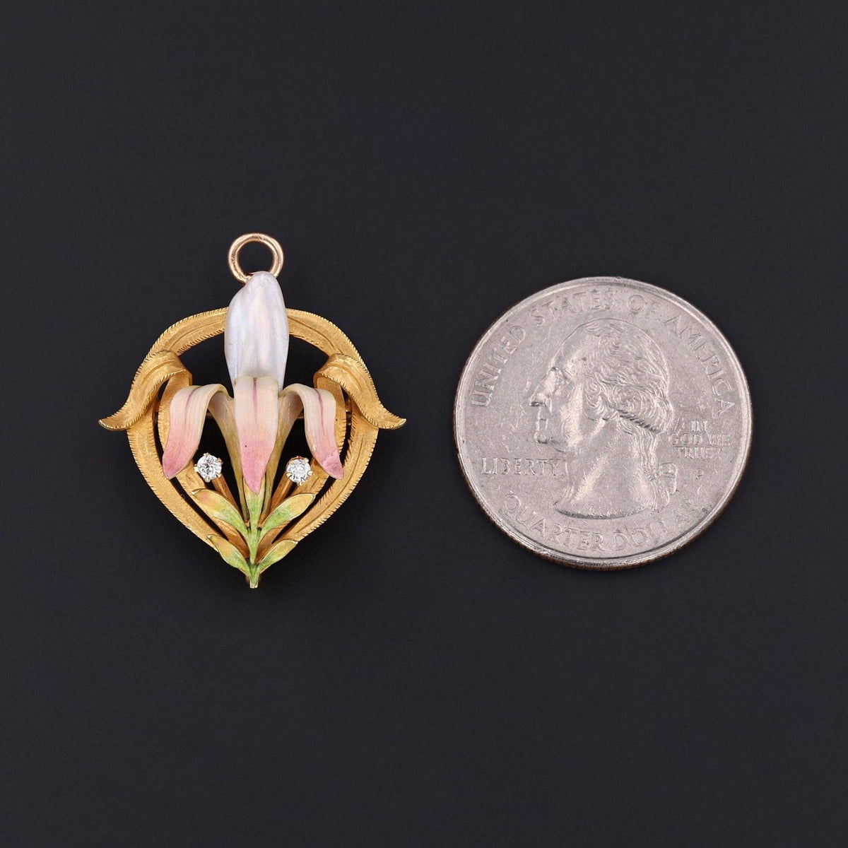 Art Nouveau Enamel Flower Pendant Brooch by Krementz - Trademark Antiques