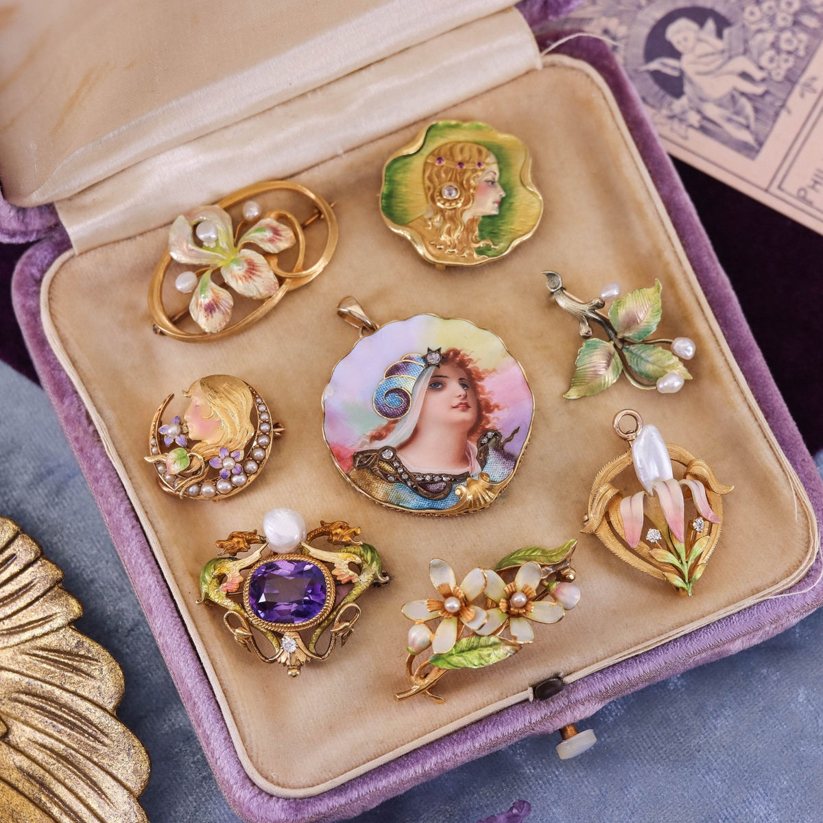 Art Nouveau Enamel Flower Pendant Brooch by Krementz - Trademark Antiques