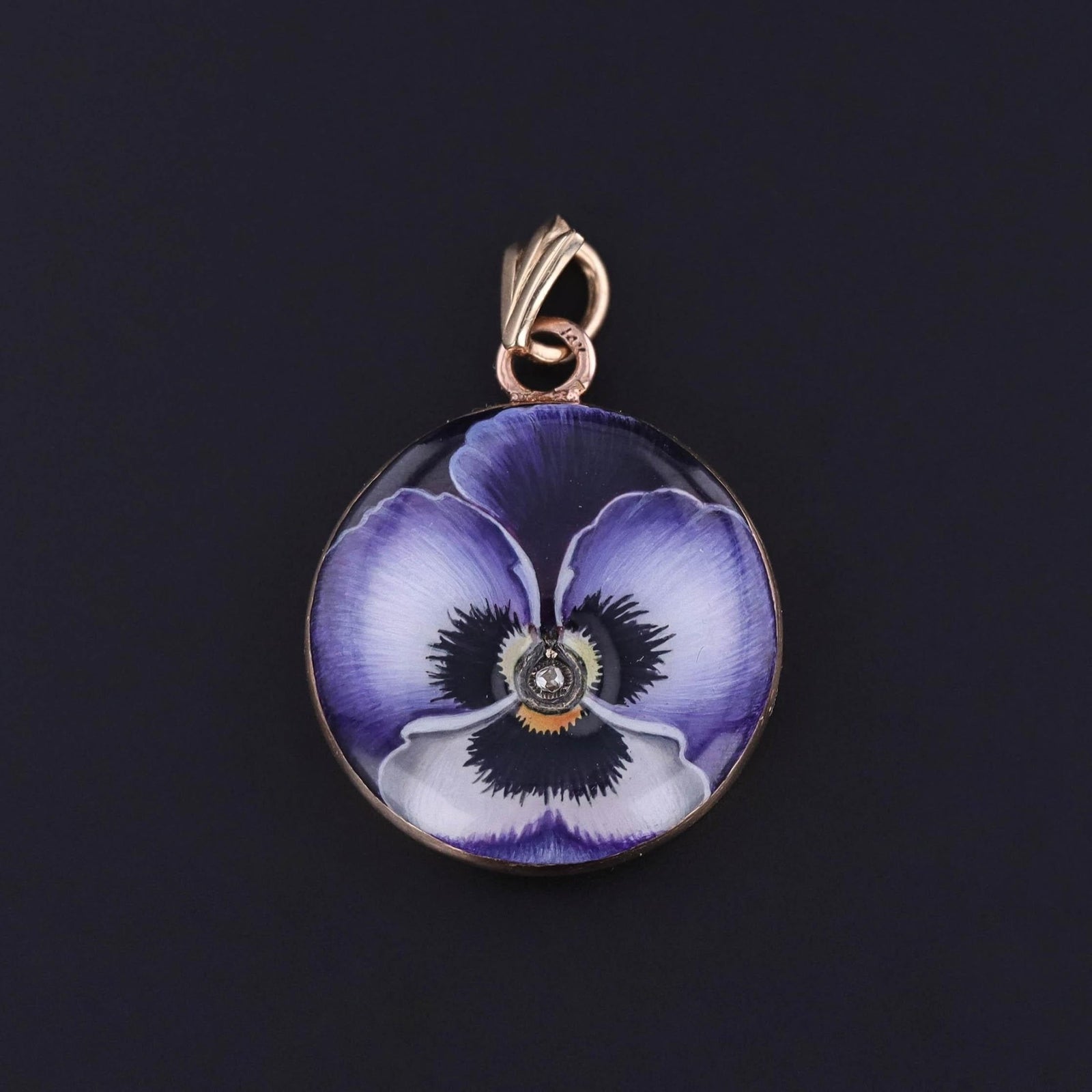 Art Nouveau Enamel Pansy Pendant of 14k Gold - Trademark Antiques