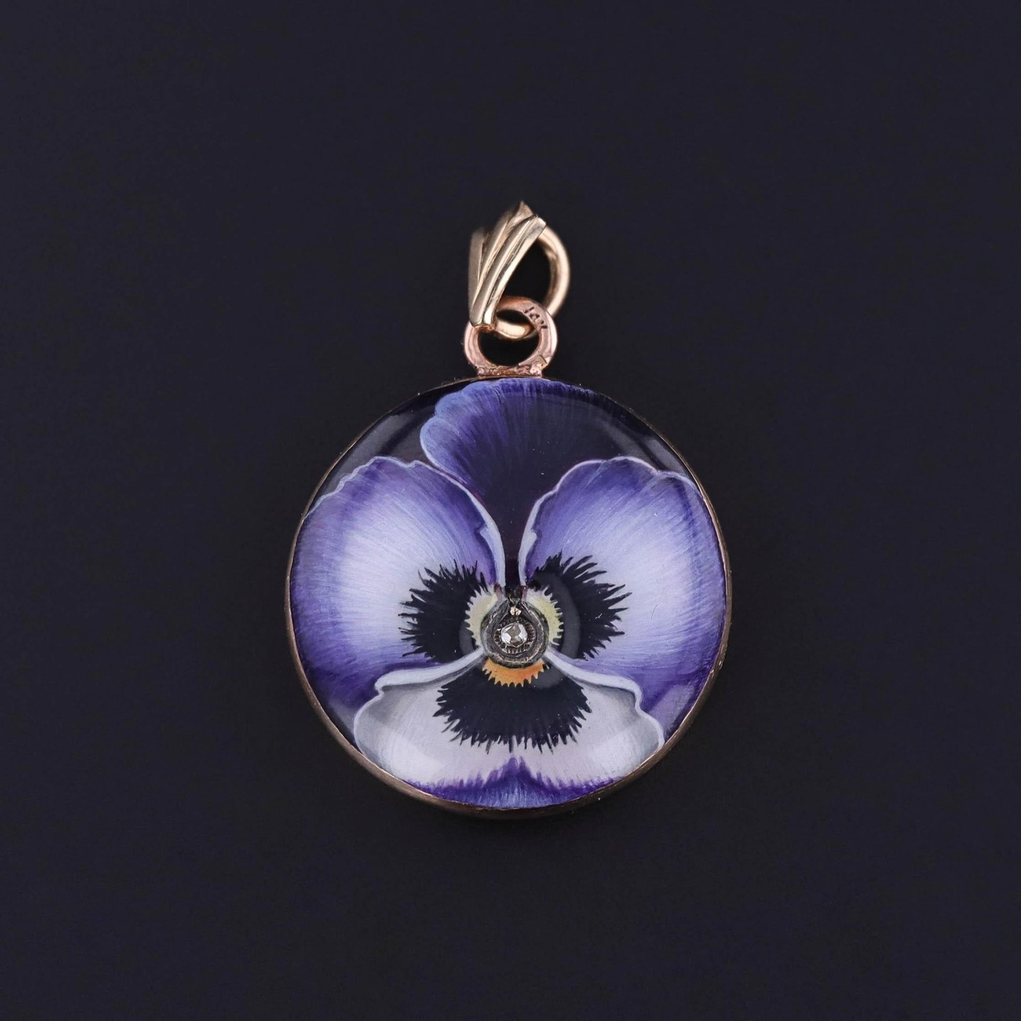 Art Nouveau Enamel Pansy Pendant of 14k Gold - Trademark Antiques