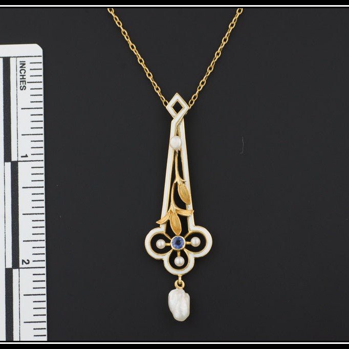Art Nouveau Enamel Pendant of 14k Gold - Trademark Antiques