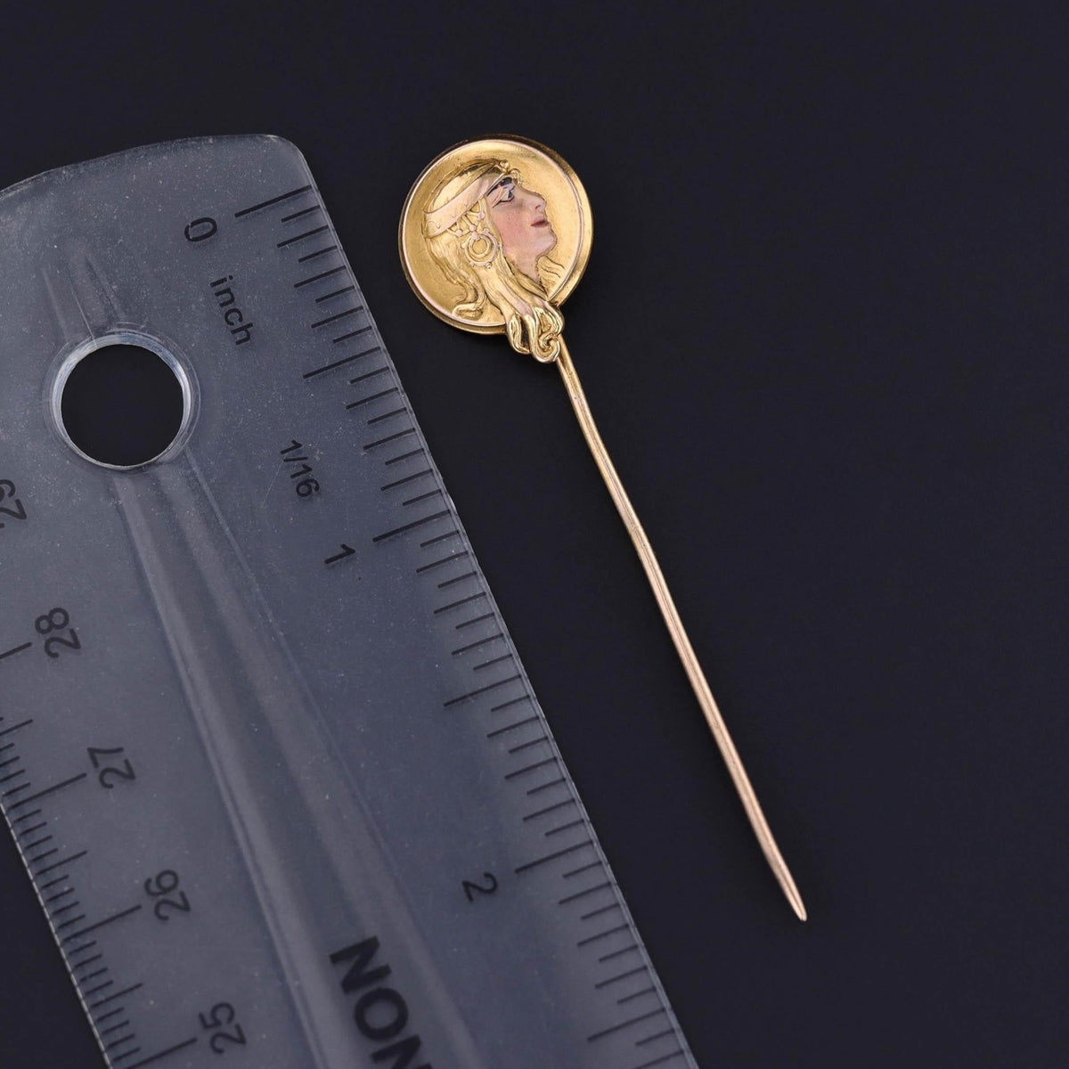Art Nouveau Enamel Woman Stickpin of 14k Gold - Trademark Antiques