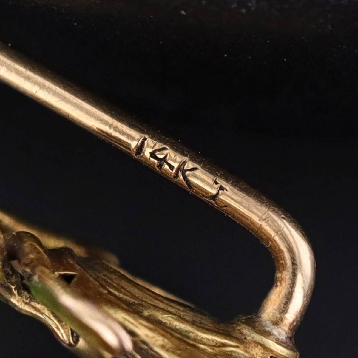 Art Nouveau Enamel Woman Stickpin of 14k Gold by Krementz and Co. - Trademark Antiques