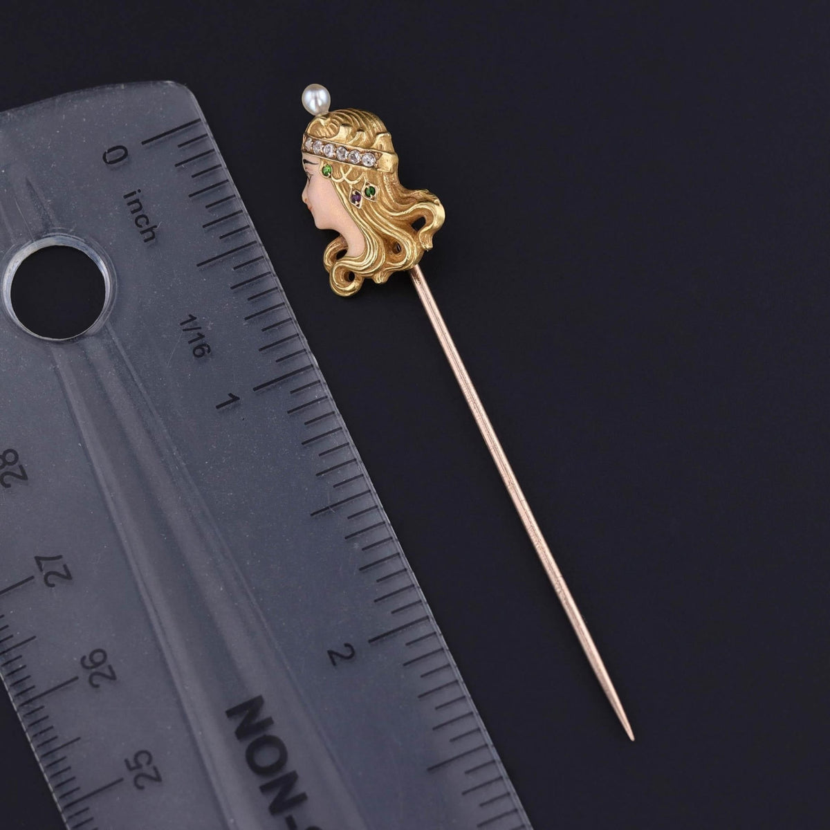 Art Nouveau Enamel Woman Stickpin of 18k Gold - Trademark Antiques