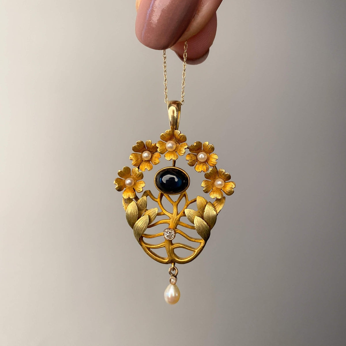 Art Nouveau Floral Pendant of Tri Color 14k Gold - Trademark Antiques