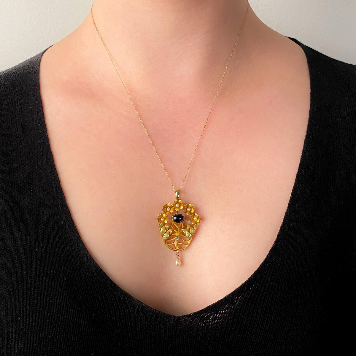 Art Nouveau Floral Pendant of Tri Color 14k Gold - Trademark Antiques