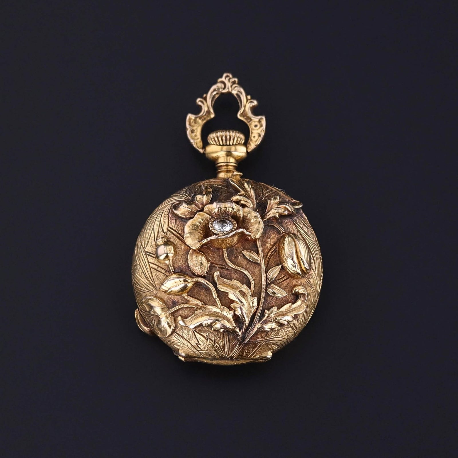 Art Nouveau Floral Pocket Watch of 14k Gold - Trademark Antiques