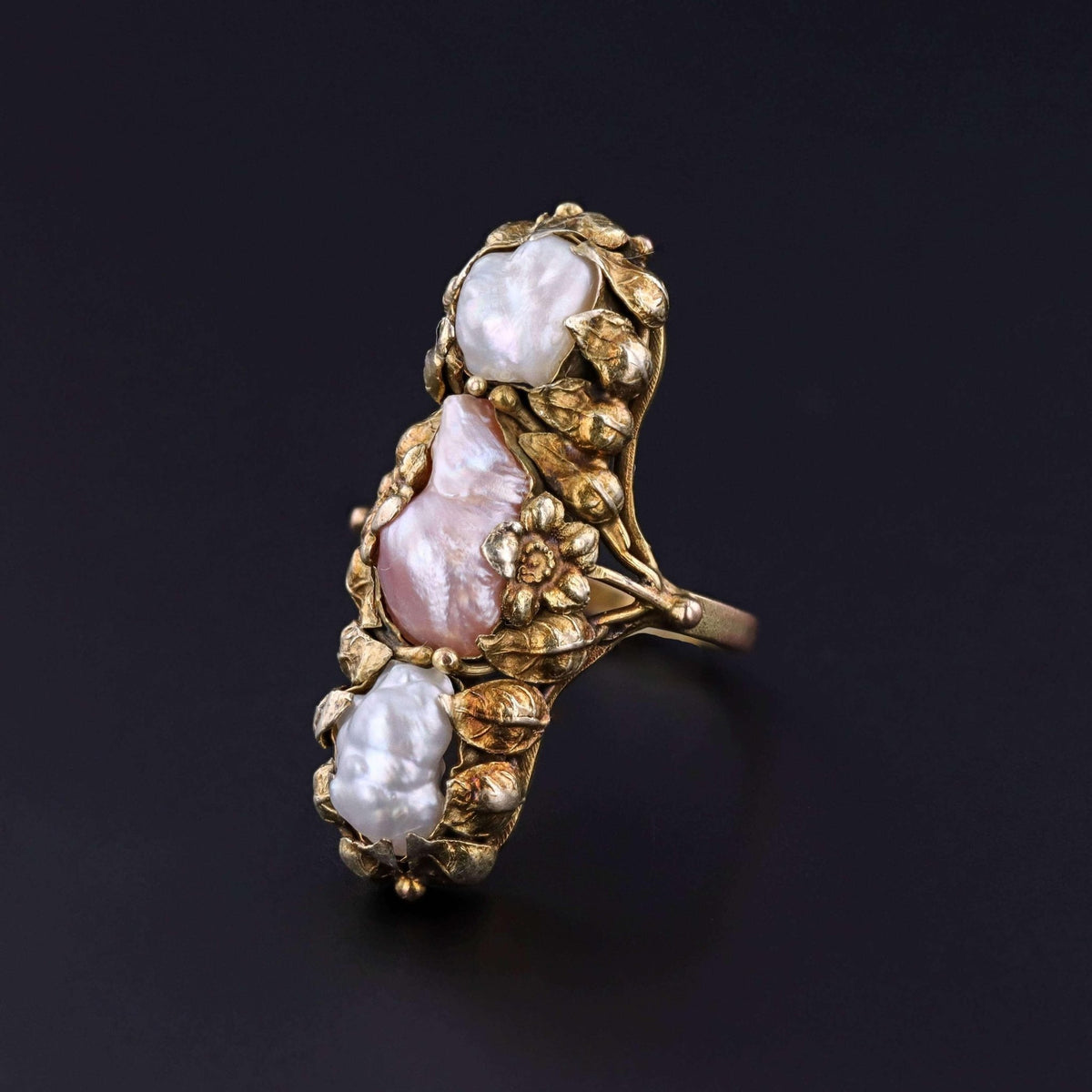 Art Nouveau Fresh Water Pearl Ring of 12k Gold - Trademark Antiques