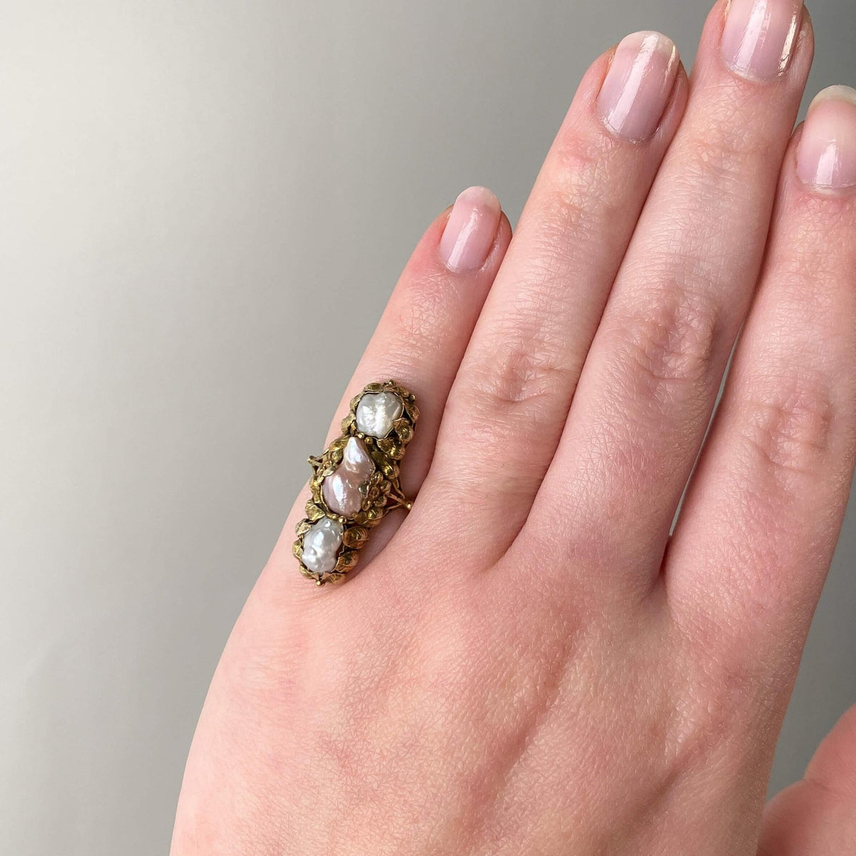 Art Nouveau Fresh Water Pearl Ring of 12k Gold - Trademark Antiques