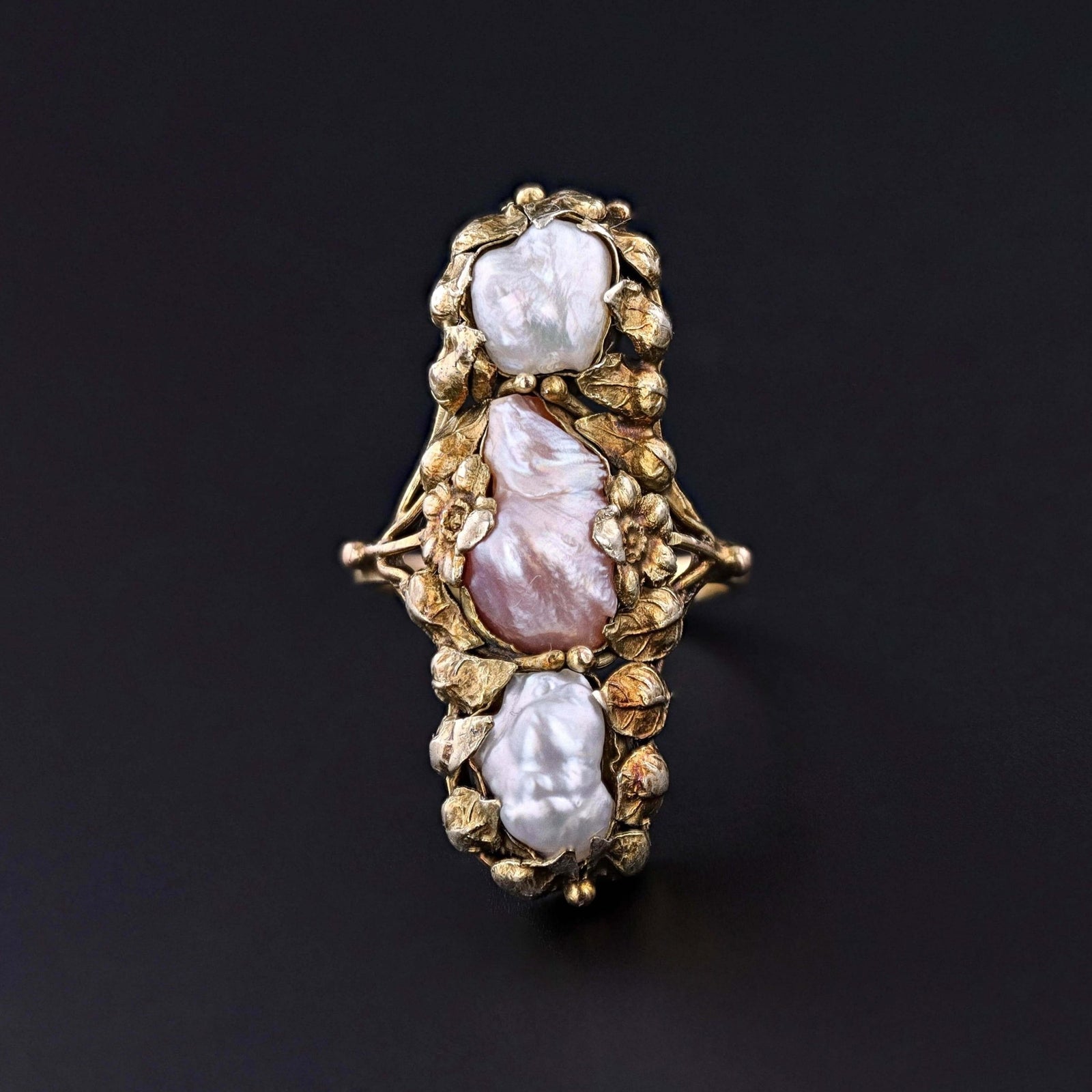 Art Nouveau Fresh Water Pearl Ring of 12k Gold - Trademark Antiques