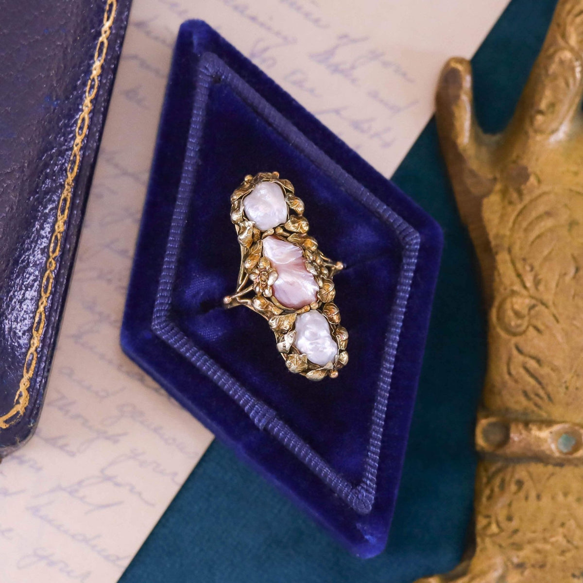 Art Nouveau Fresh Water Pearl Ring of 12k Gold - Trademark Antiques