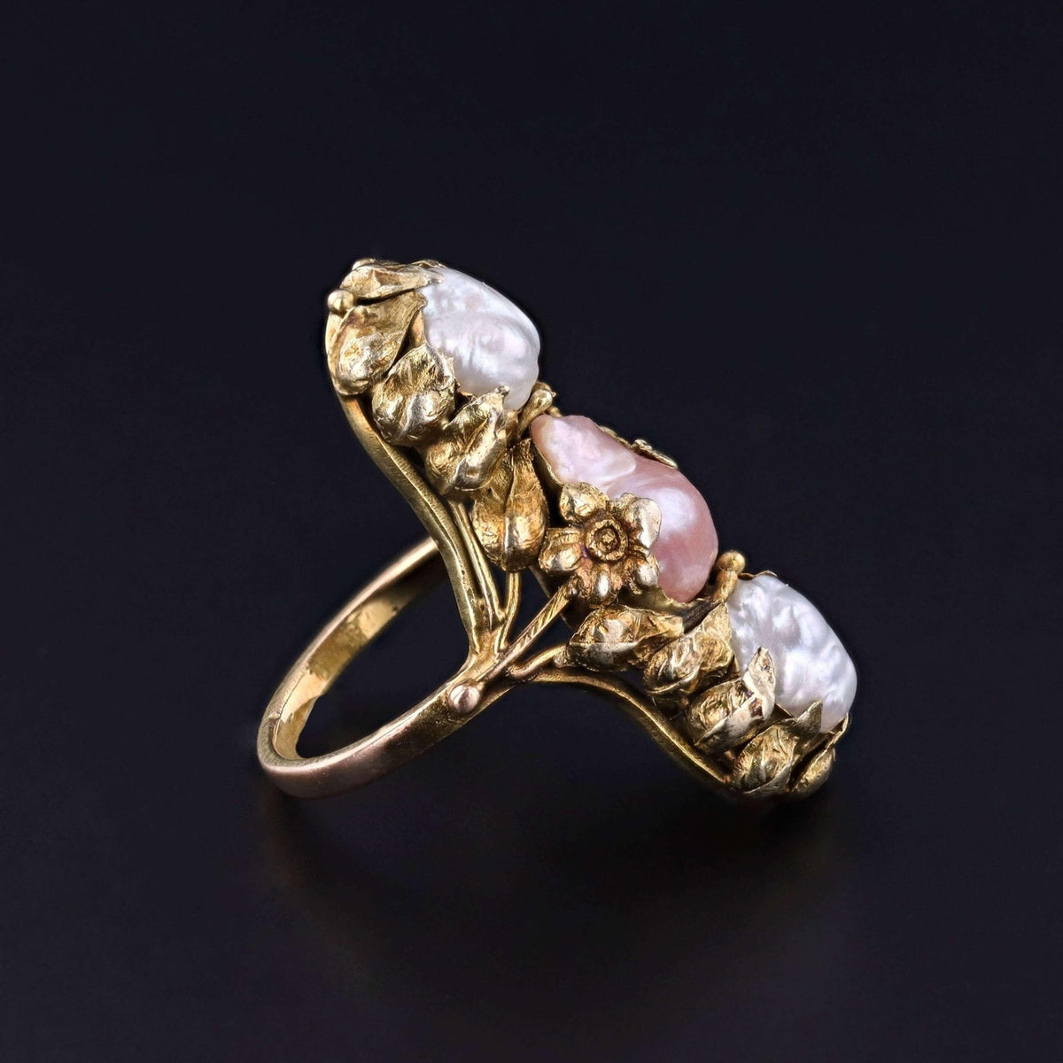 Art Nouveau Fresh Water Pearl Ring of 12k Gold - Trademark Antiques