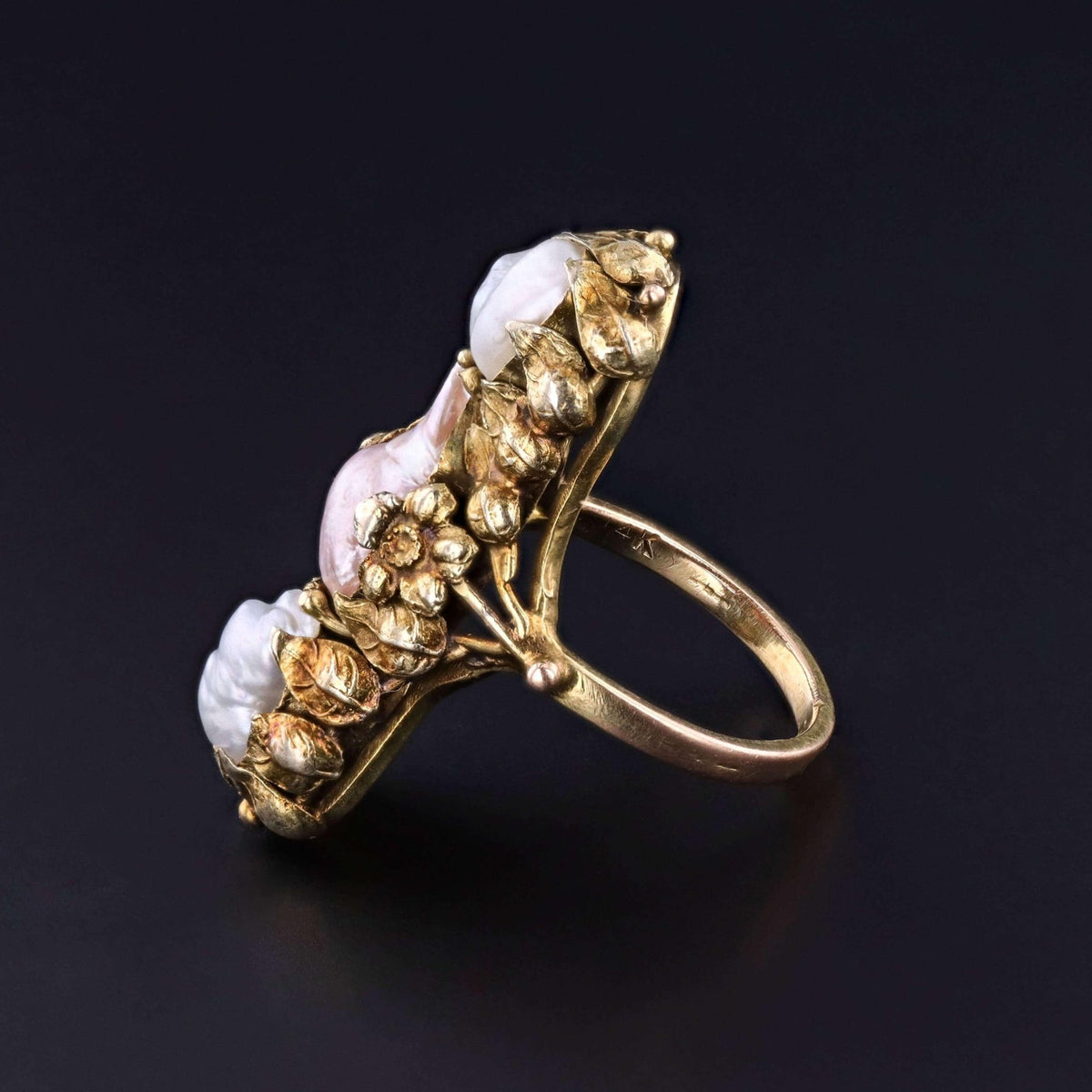 Art Nouveau Fresh Water Pearl Ring of 12k Gold - Trademark Antiques