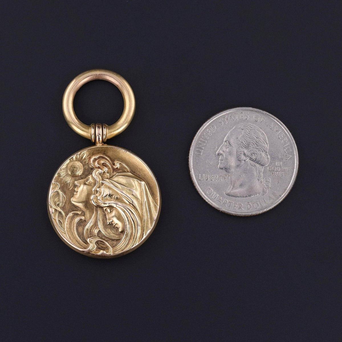 Art Nouveau Friends or Sisters Pendant of 10k Gold - Trademark Antiques